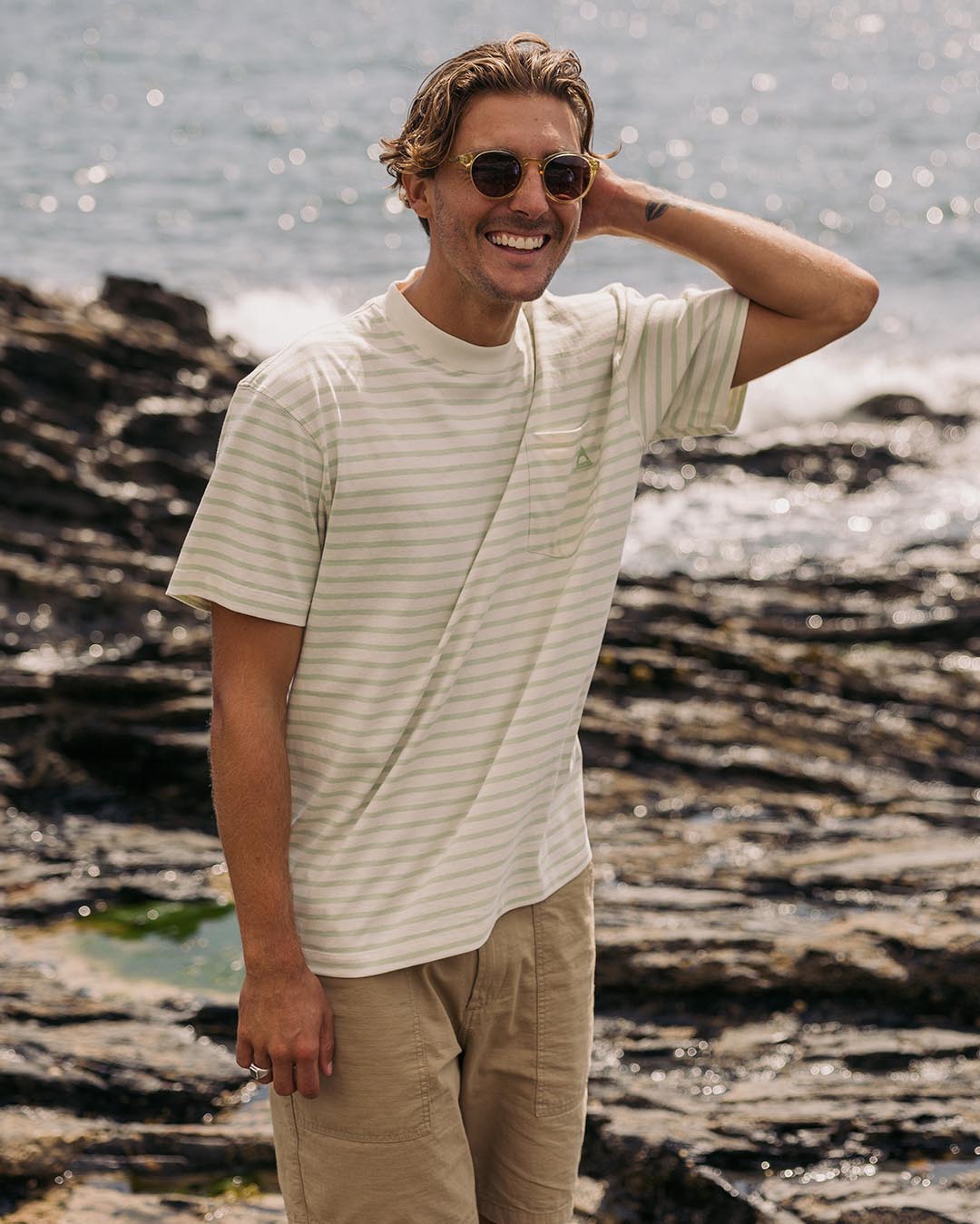 Zen Recycled Cotton Relaxed Fit T-Shirt - Apple Green Stripe