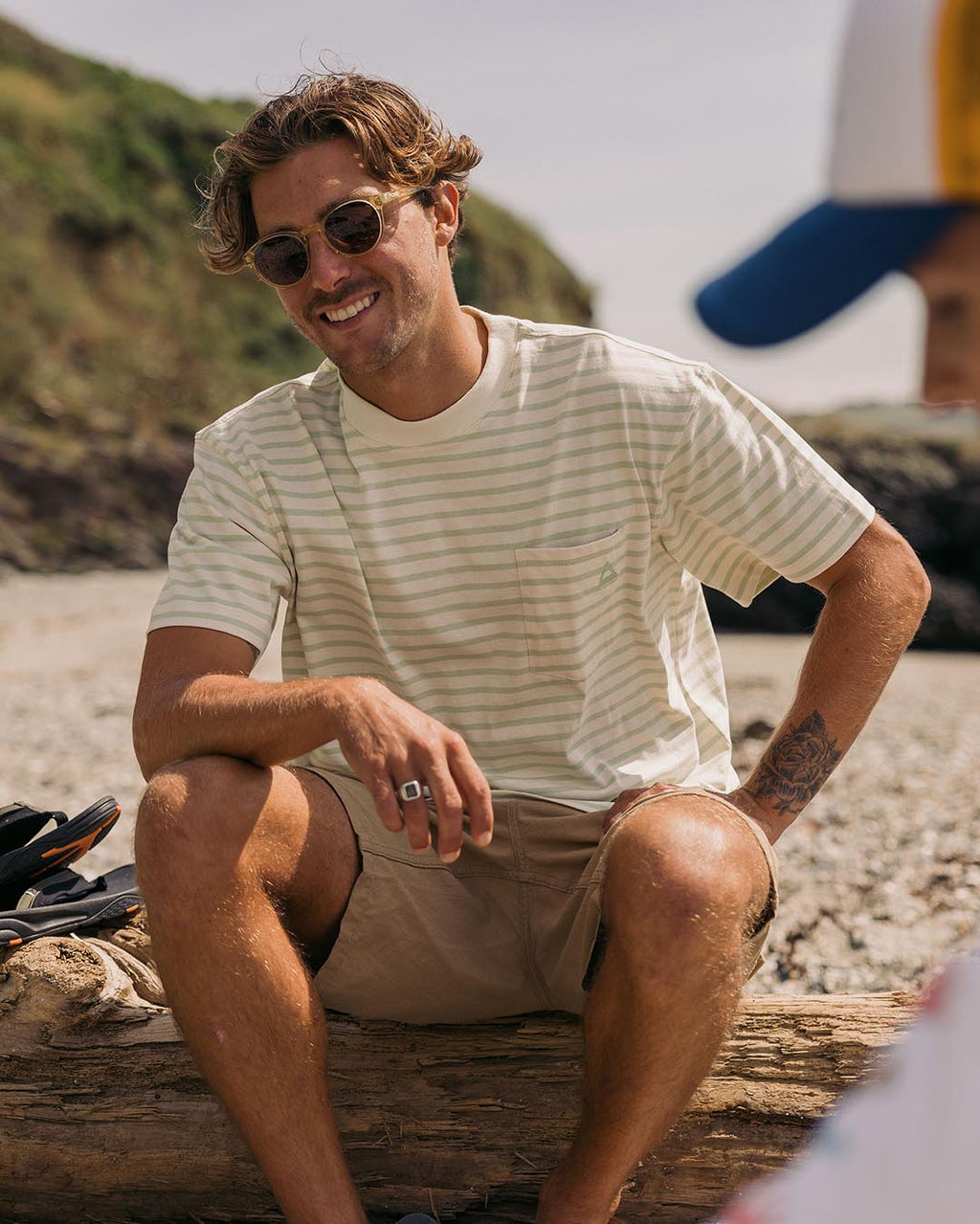 Zen Recycled Cotton Relaxed Fit T-Shirt - Apple Green Stripe