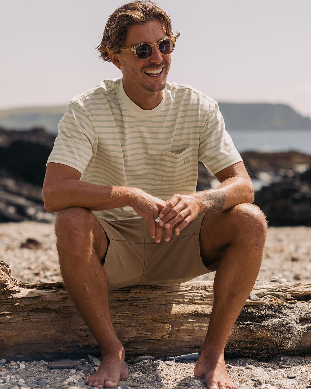 Zen Recycled Cotton Relaxed Fit T-Shirt - Apple Green Stripe