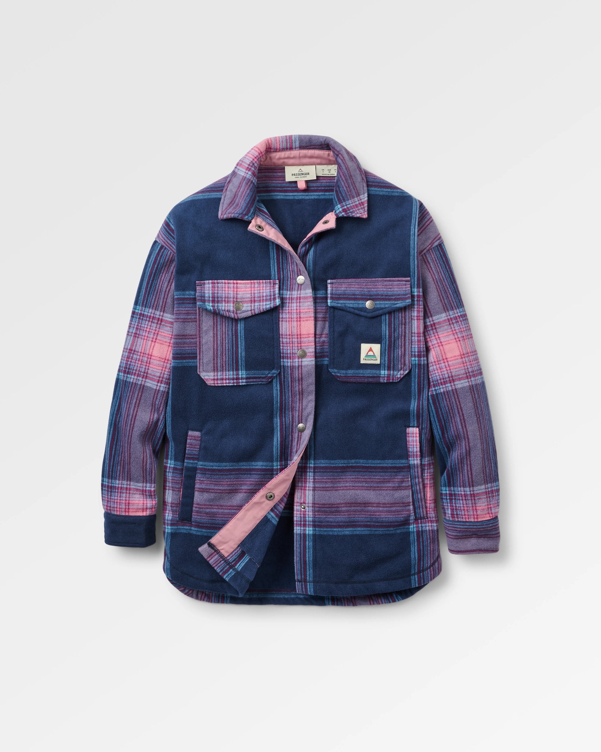 East Recycled Polar Fleece Shirt - Rich Navy/Pink Haze Check