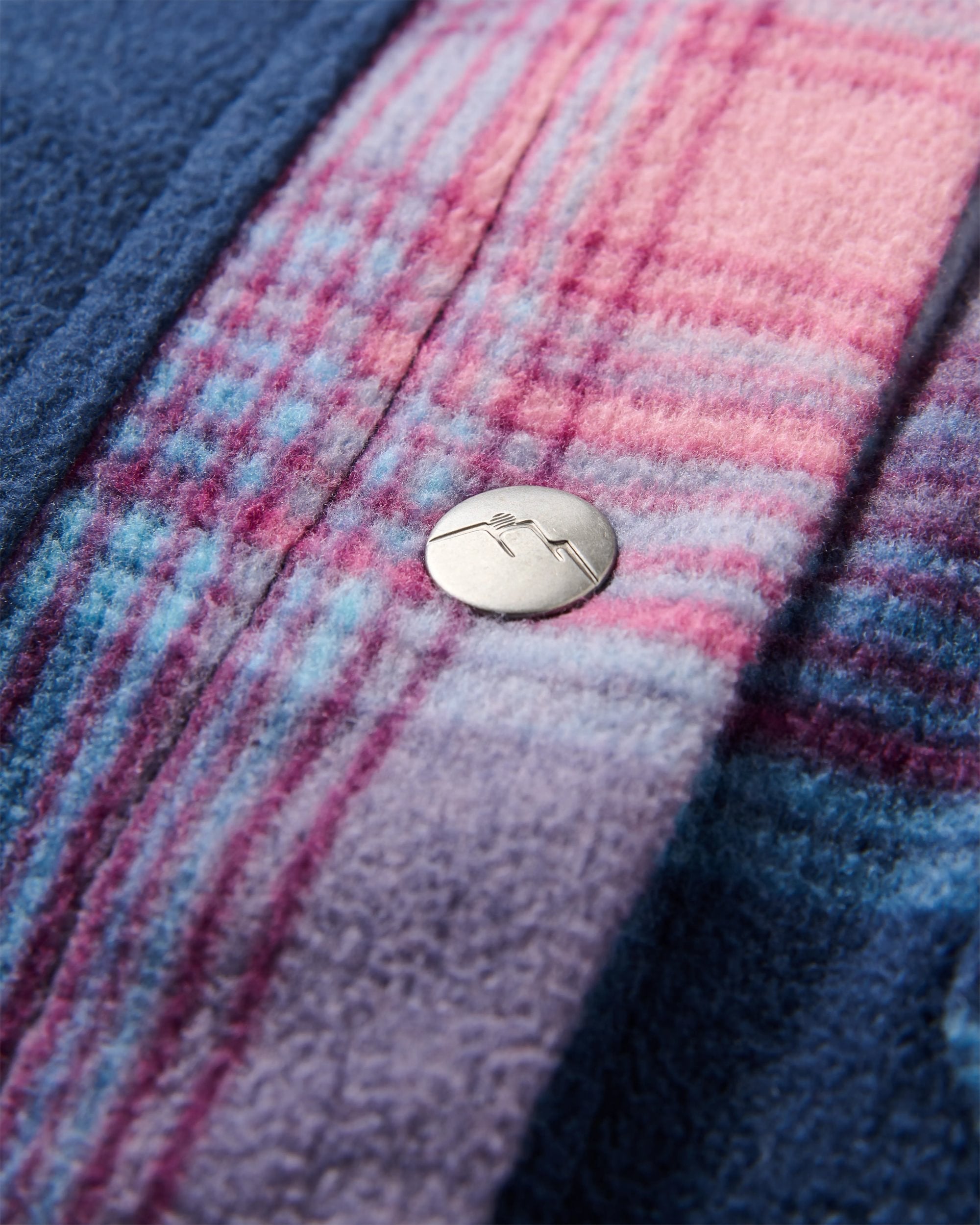 East Recycled Polar Fleece Shirt - Rich Navy/Pink Haze Check