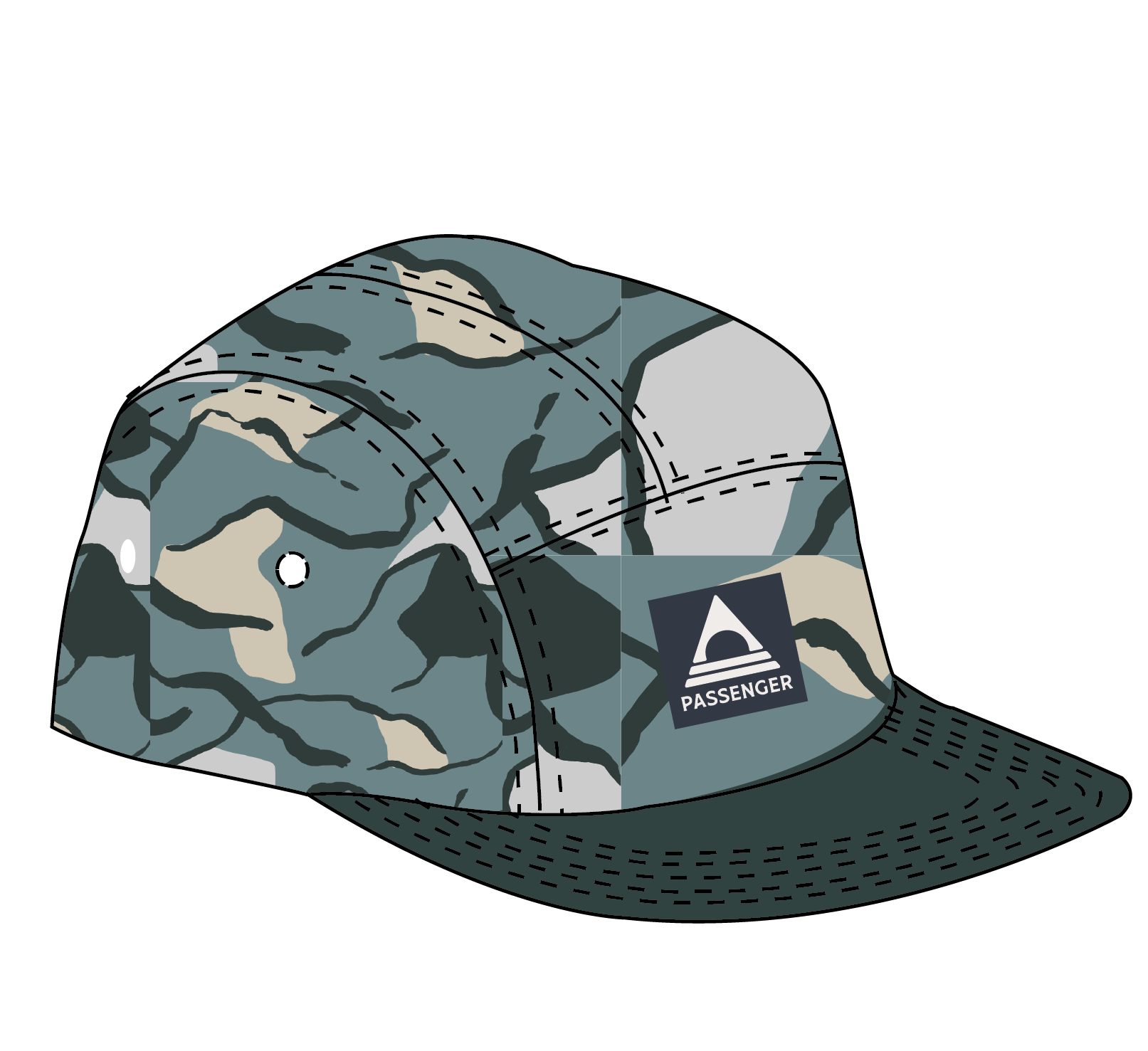 Coast Organic Cotton 5 Panel Cap - Abstract Trails Arctic