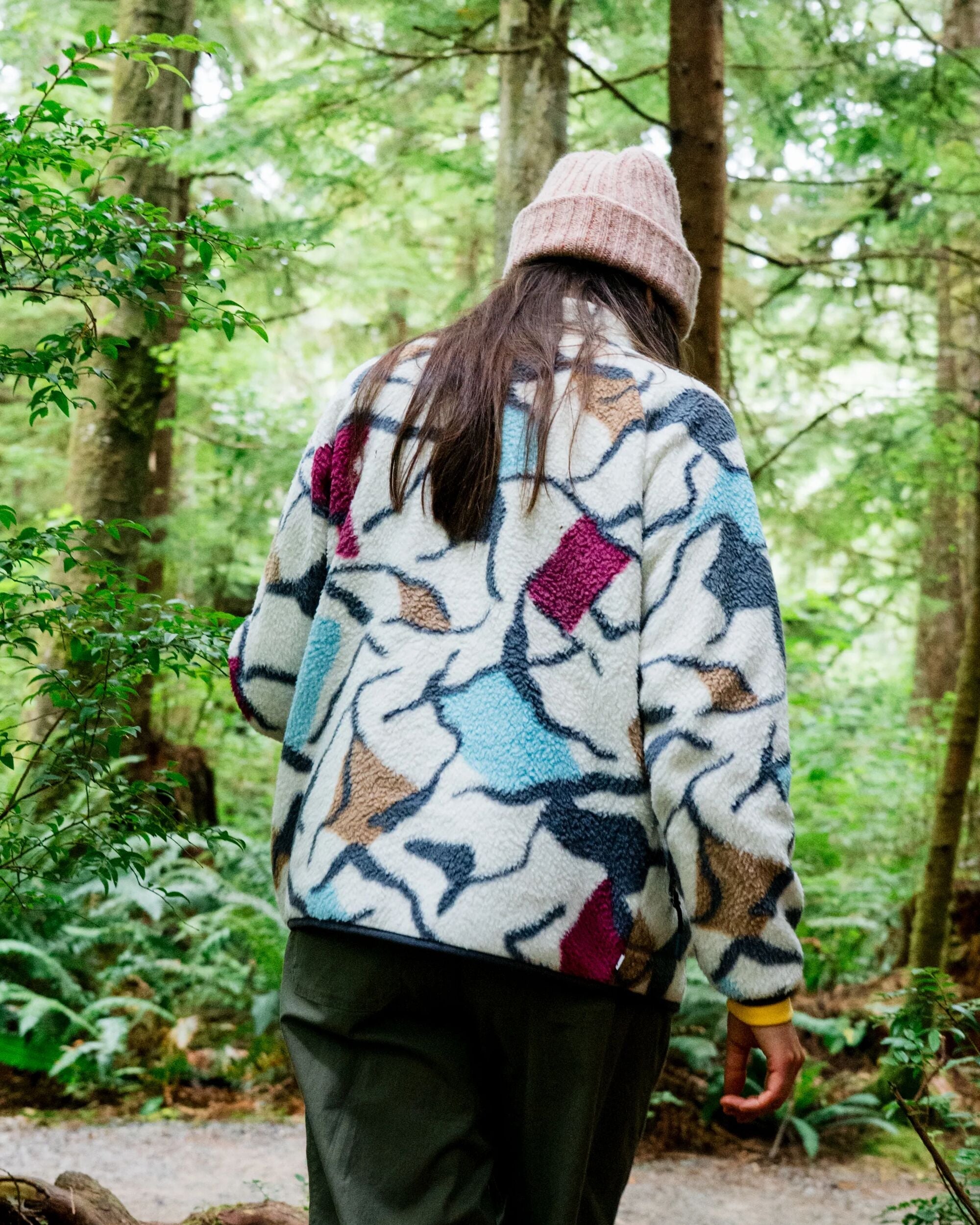 Fairbanks Full Zip Recycled Sherpa Fleece - Abstract Trails Off White