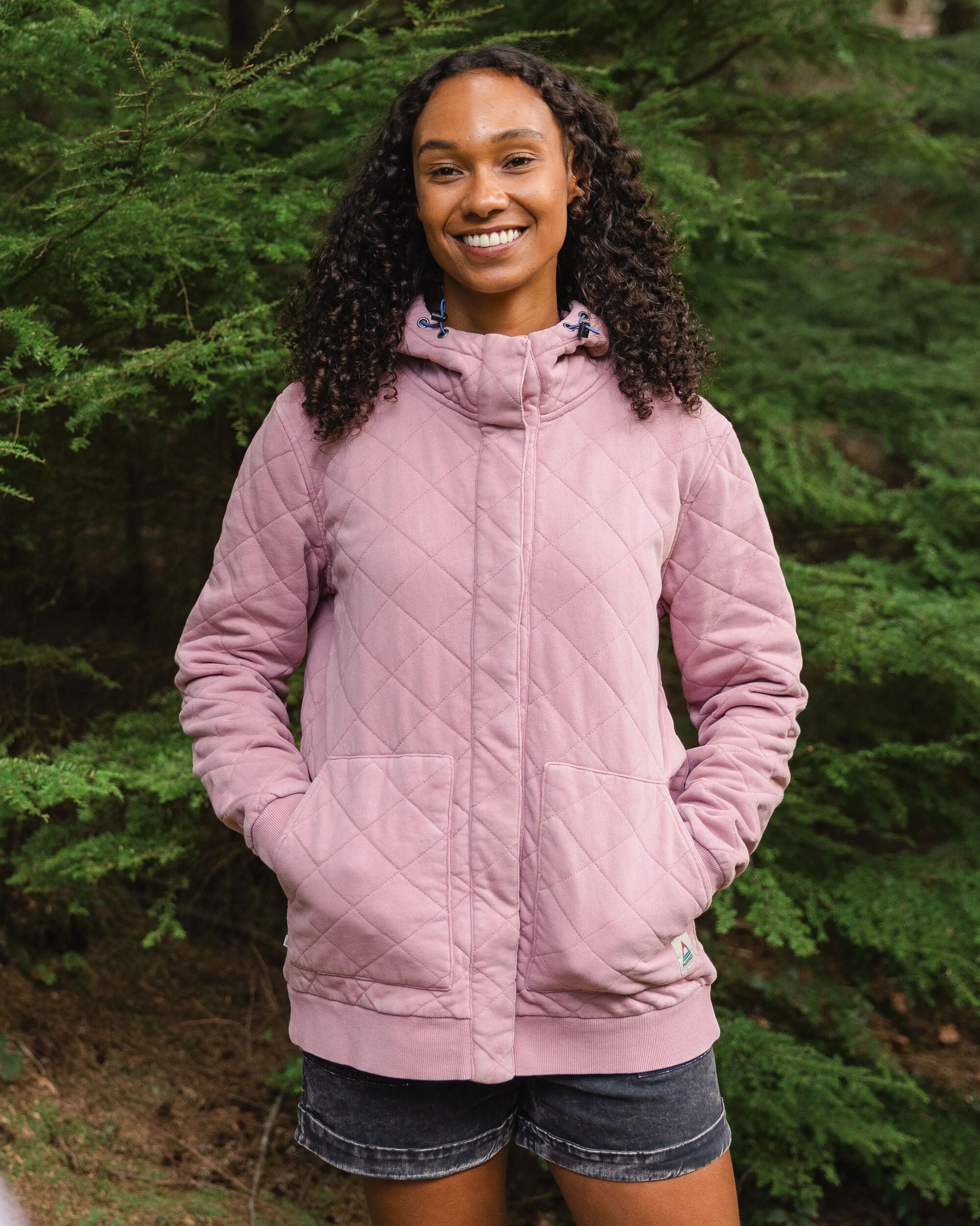 Clementine Recycled Quilted Popper Up Hoodie - Pink Haze