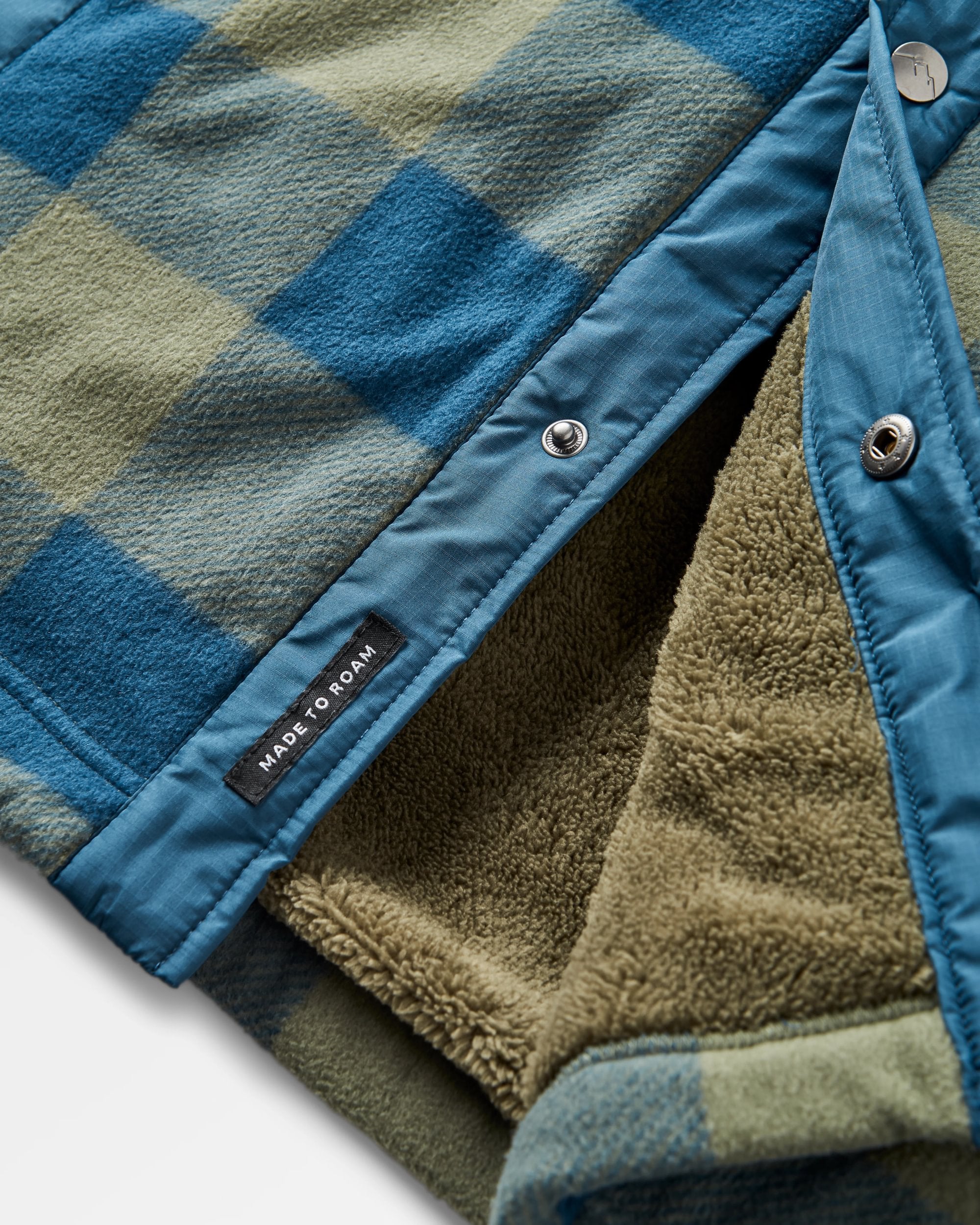 Firelight Sherpa Lined Overshirt - Dusty Olive/Dark Denim Check