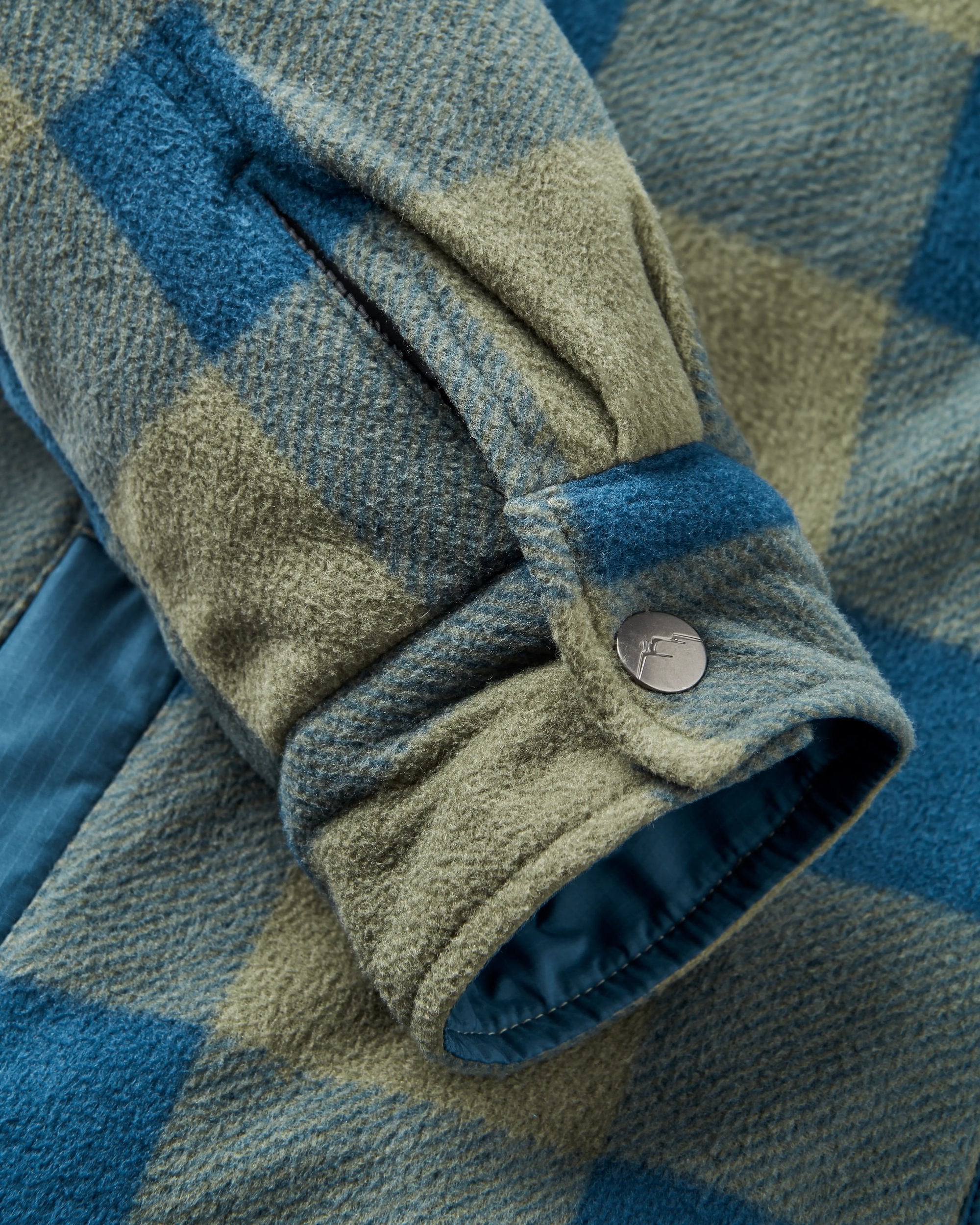 Firelight Sherpa Lined Overshirt - Dusty Olive/Dark Denim Check