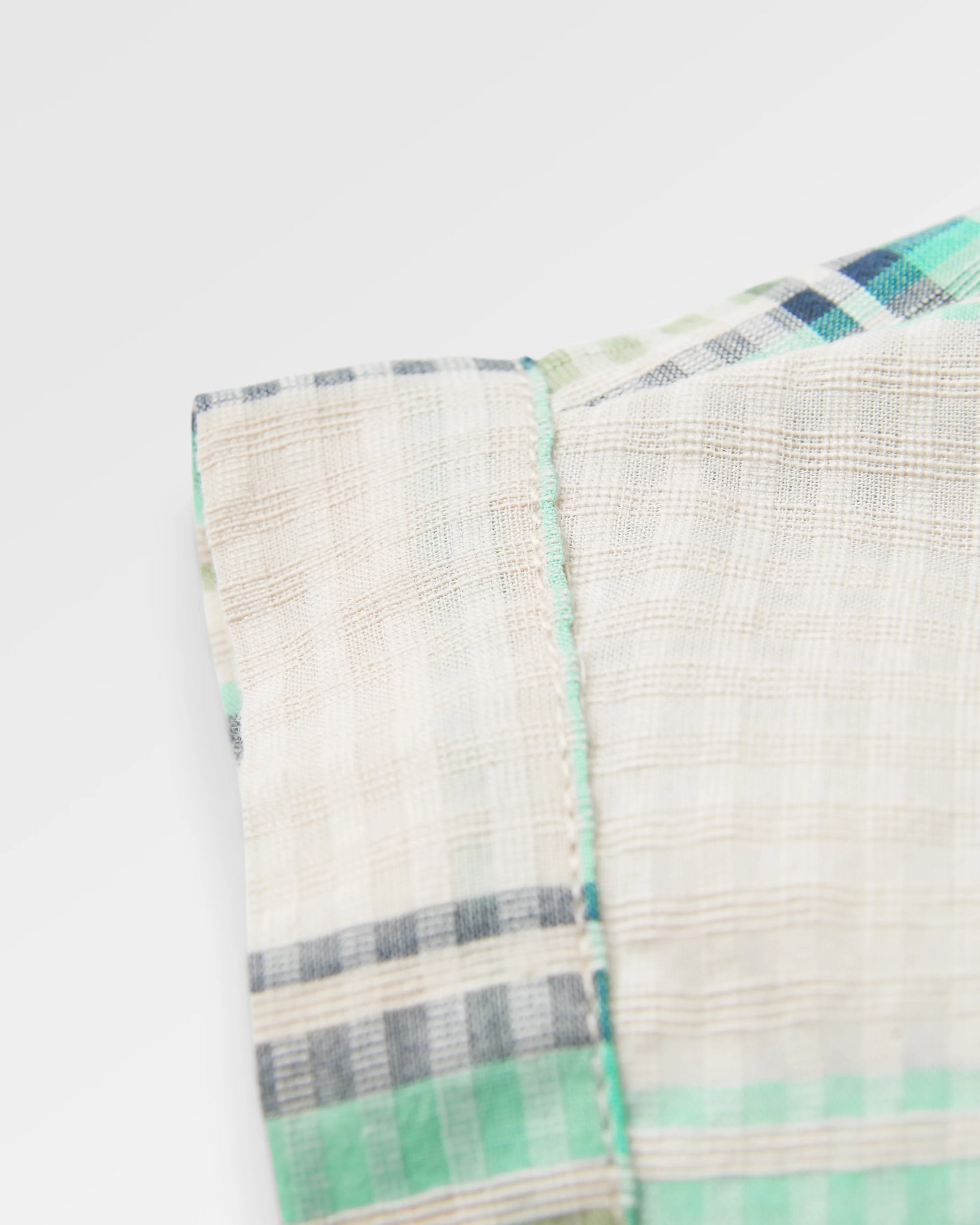 Arden Organic Cotton Short Sleeve Shirt - Vintage White/Stem Green Check