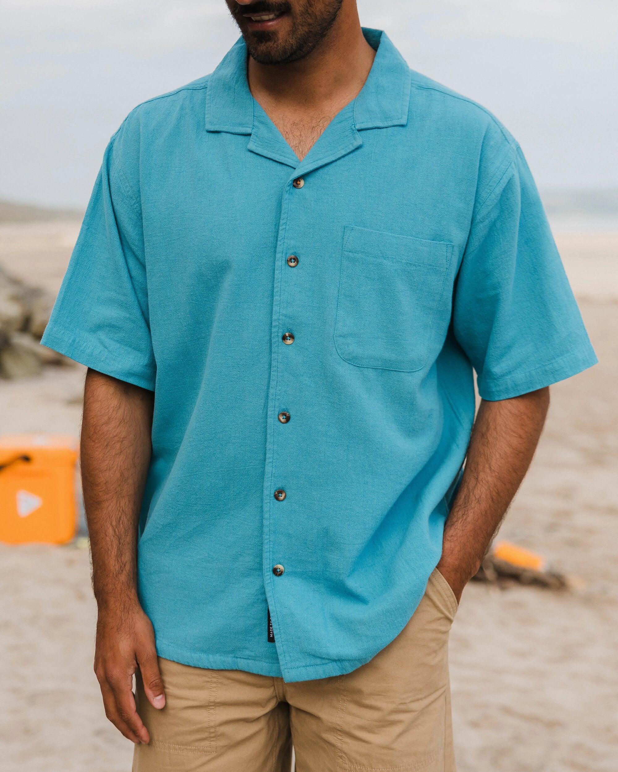 Cove Organic Cotton Short Sleeve Shirt - Blue Pool