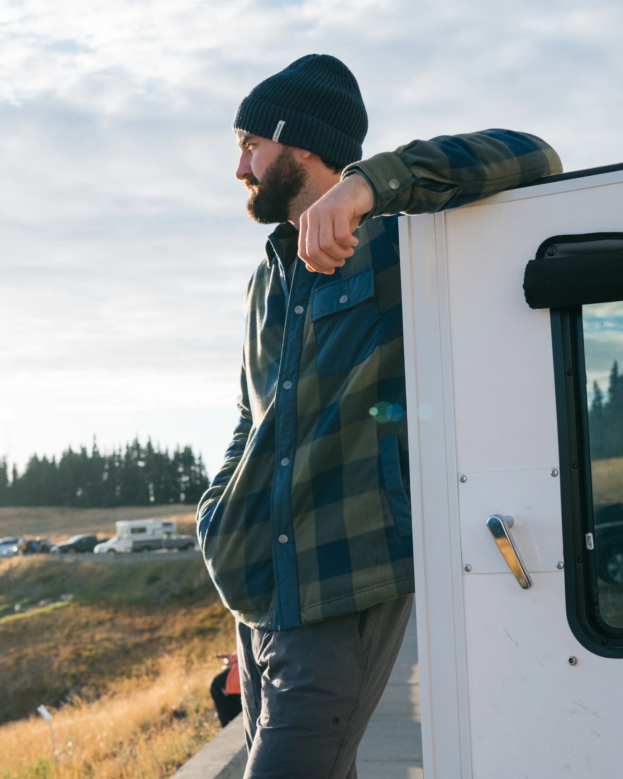 Firelight Sherpa Lined Overshirt - Dusty Olive/Dark Denim Check