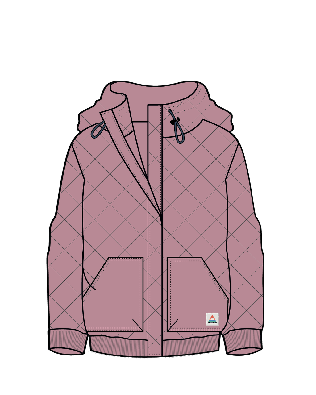 Clementine Recycled Quilted Popper Up Hoodie - Pink Haze