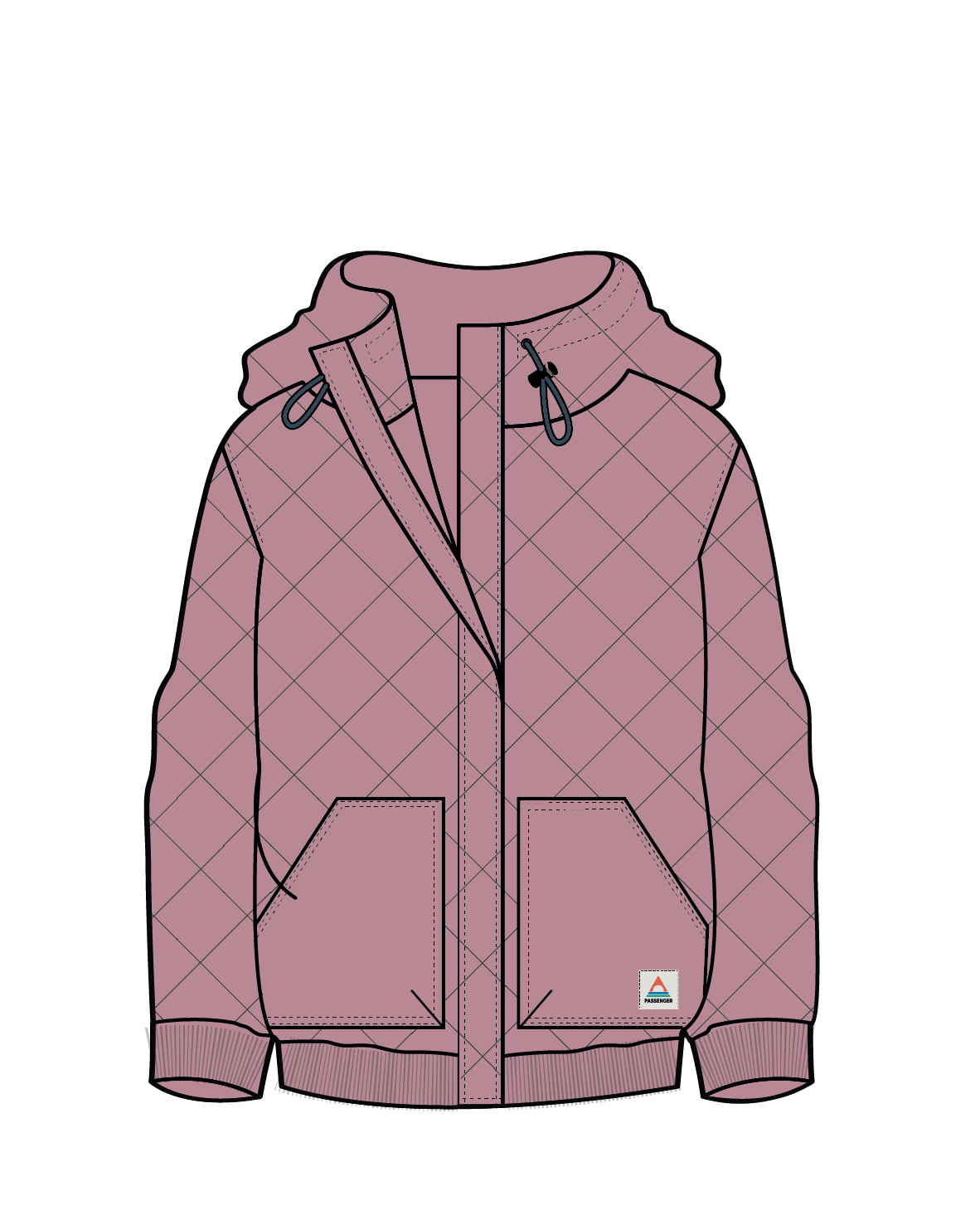 Clementine Recycled Quilted Popper Up Hoodie - Pink Haze