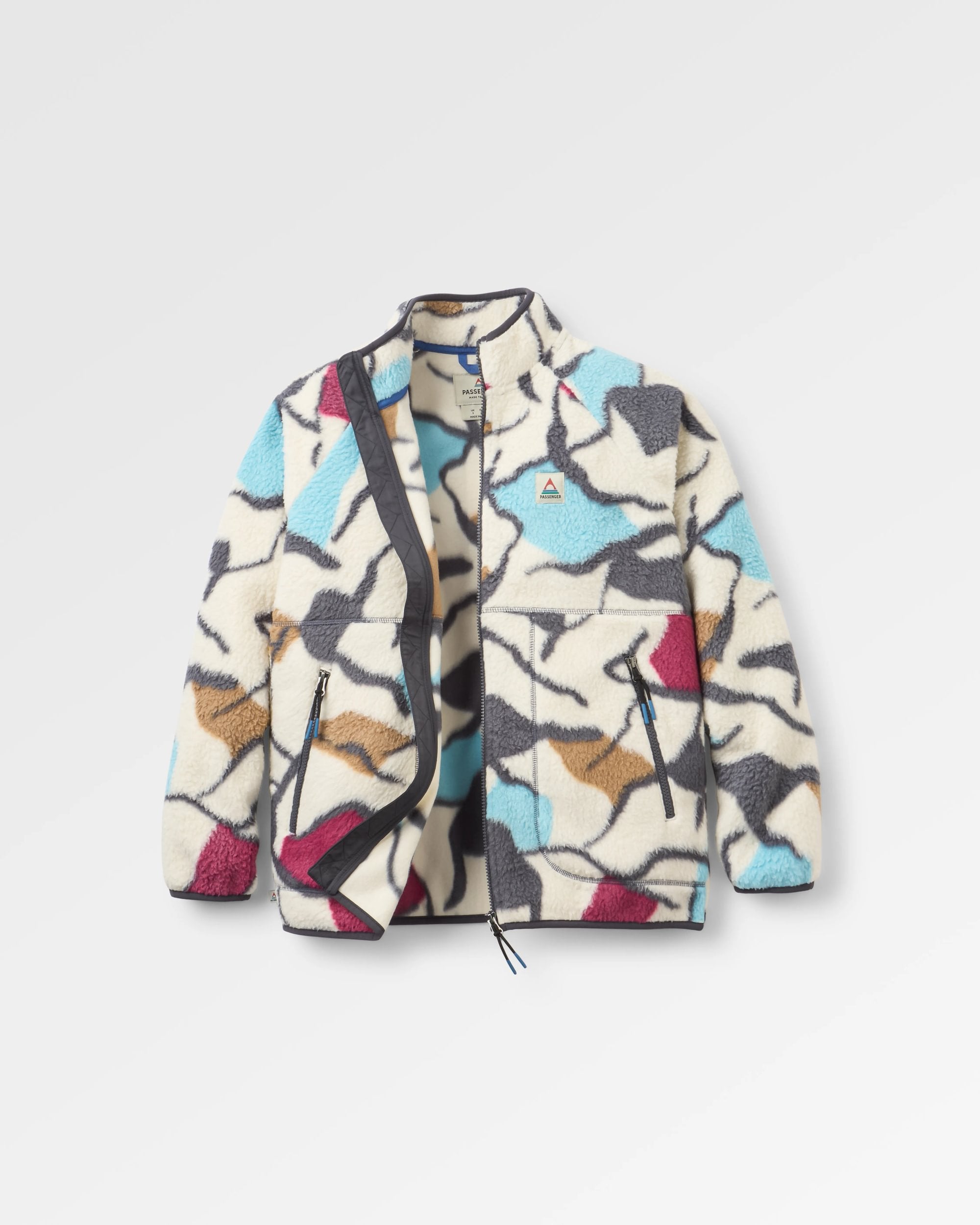 Fairbanks Full Zip Recycled Sherpa Fleece - Abstract Trails Off White