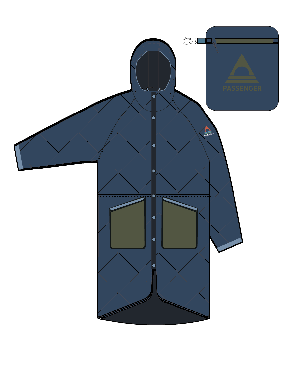 Campscape Recycled Fleece Lined Parka - Khaki/Dark Denim
