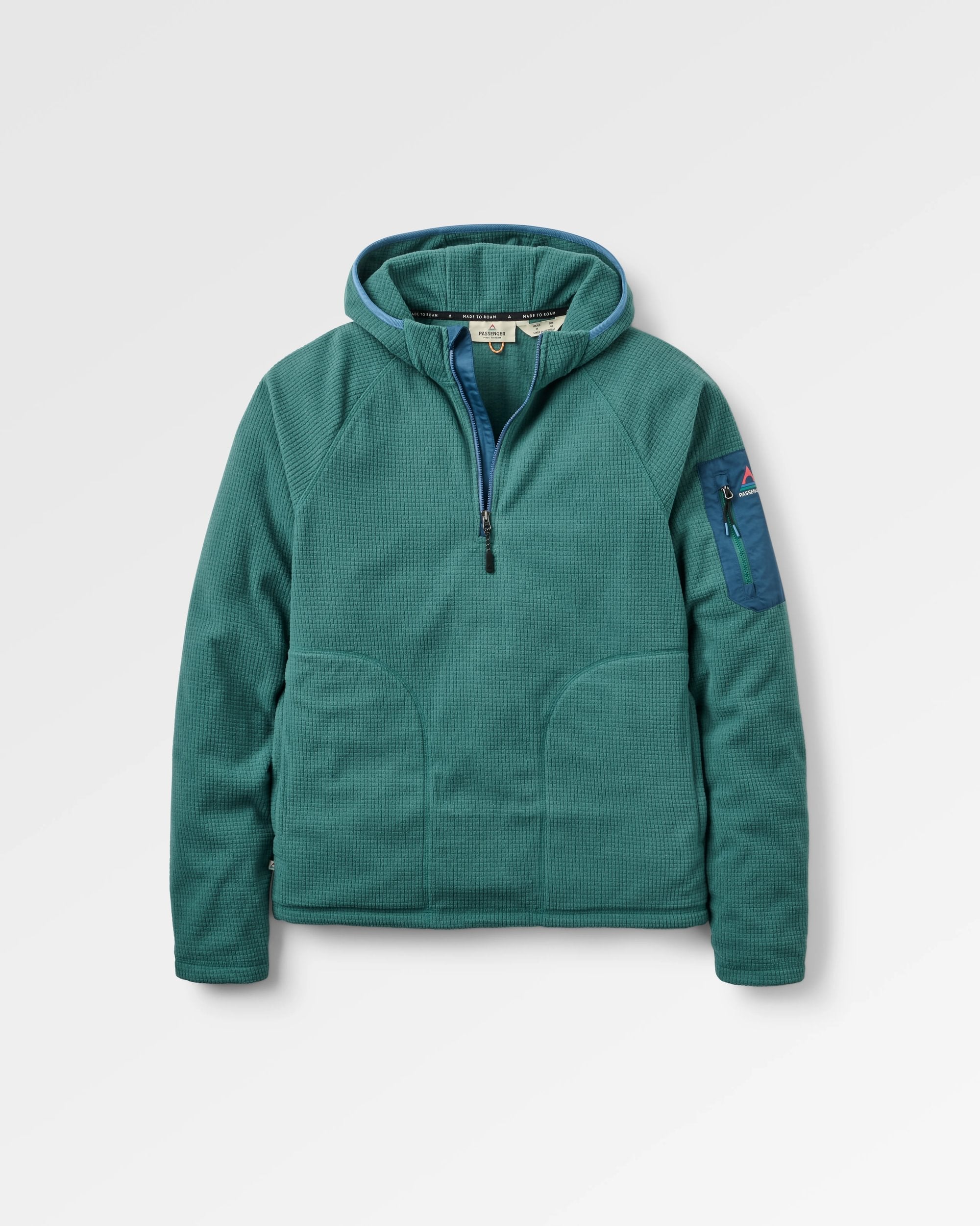 Forestscape Recycled Grid Fleece Hoodie - Deep Ocean
