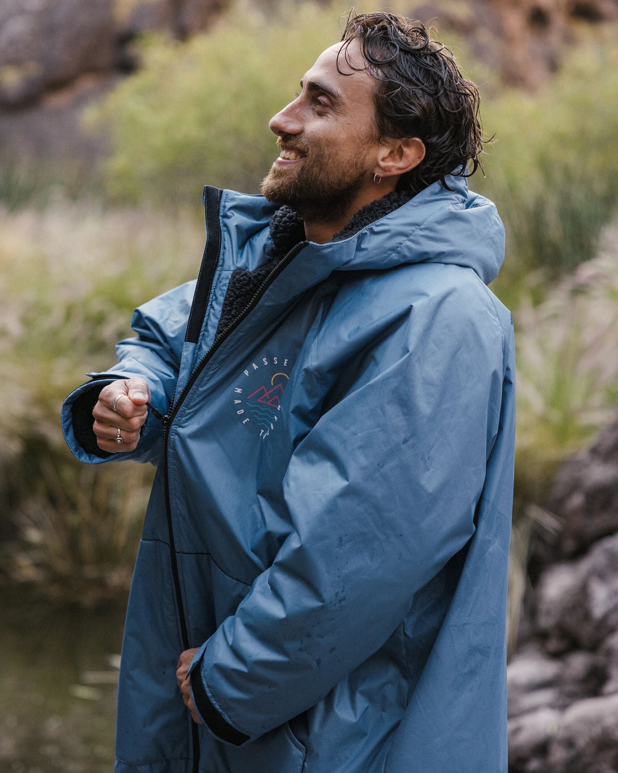 Escapism Recycled Sherpa Lined Changing Robe - Moonlight Blue