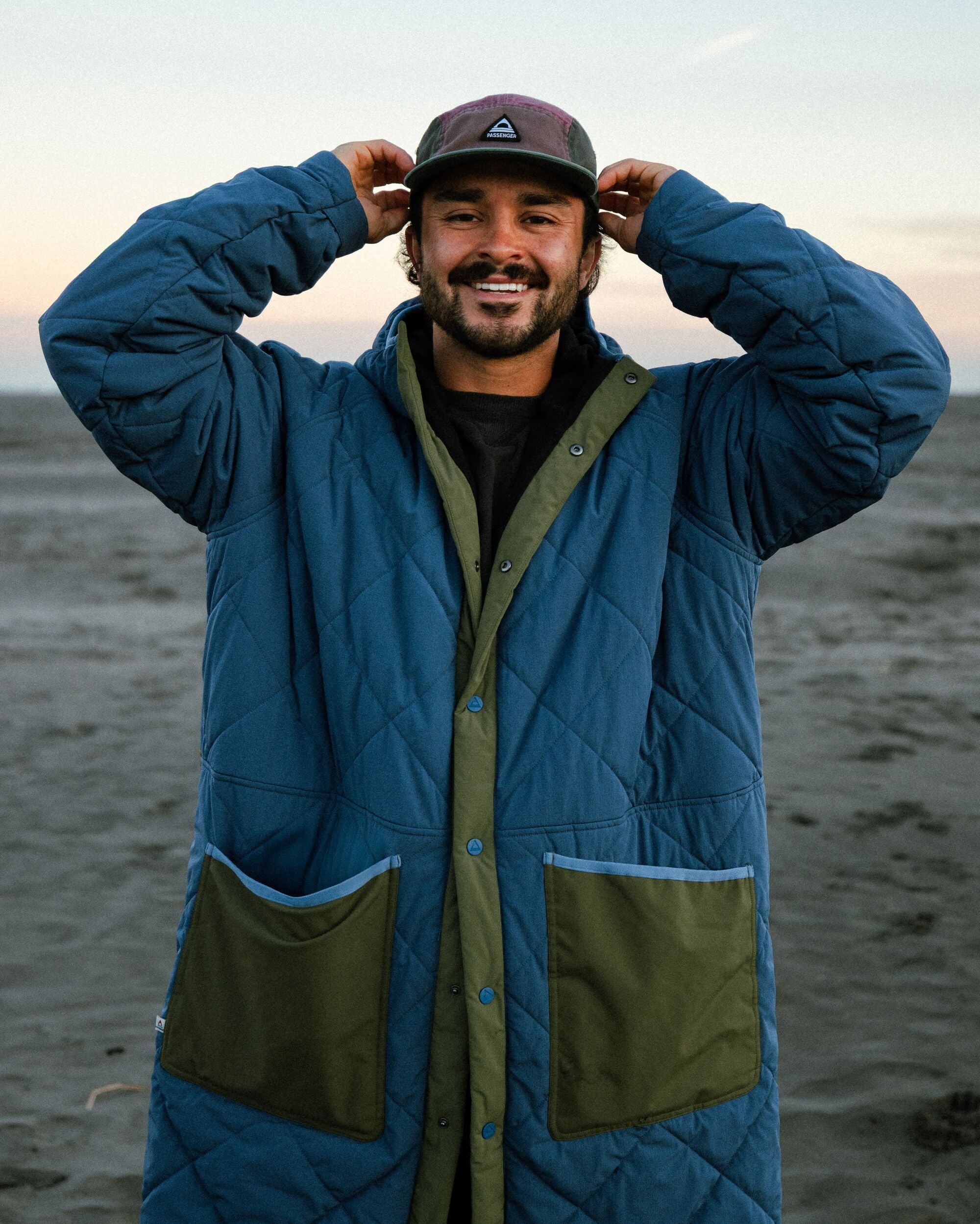 Campscape Recycled Fleece Lined Parka - Khaki/Dark Denim