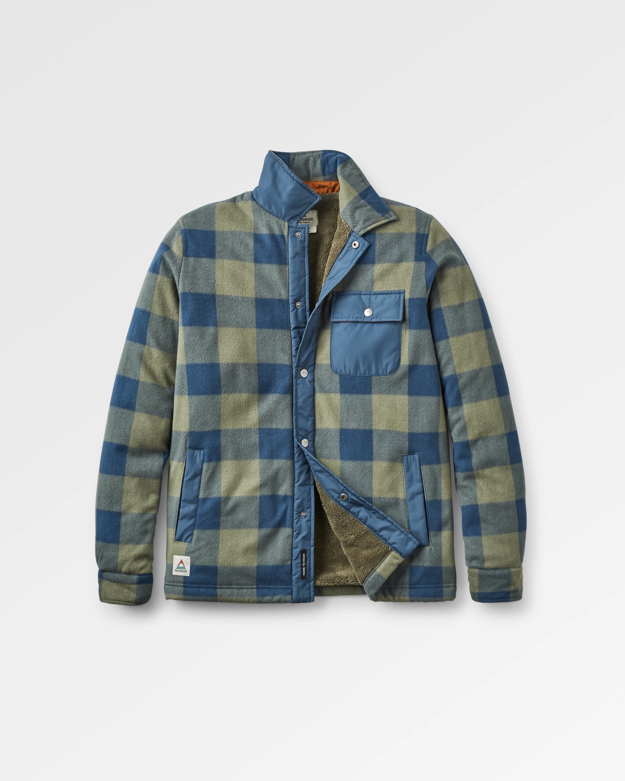 Firelight Sherpa Lined Overshirt - Dusty Olive/Dark Denim Check