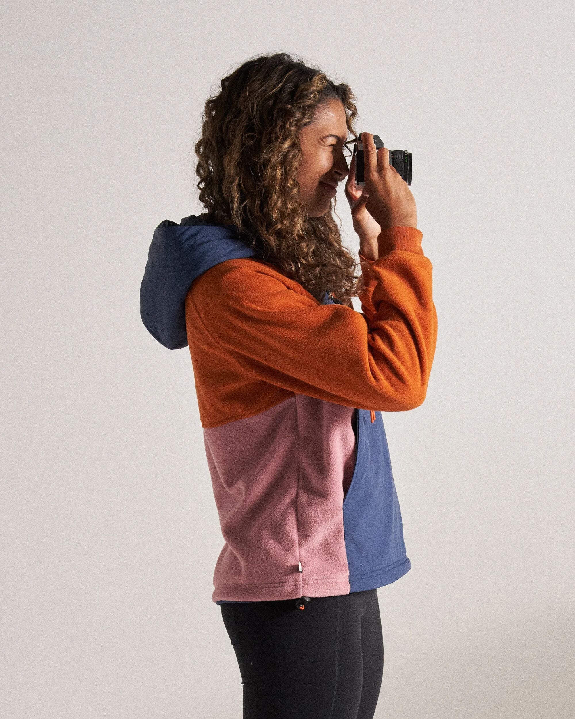 Alexander Recycled Hooded Polar Fleece - Dark Denim/Sunset Orange