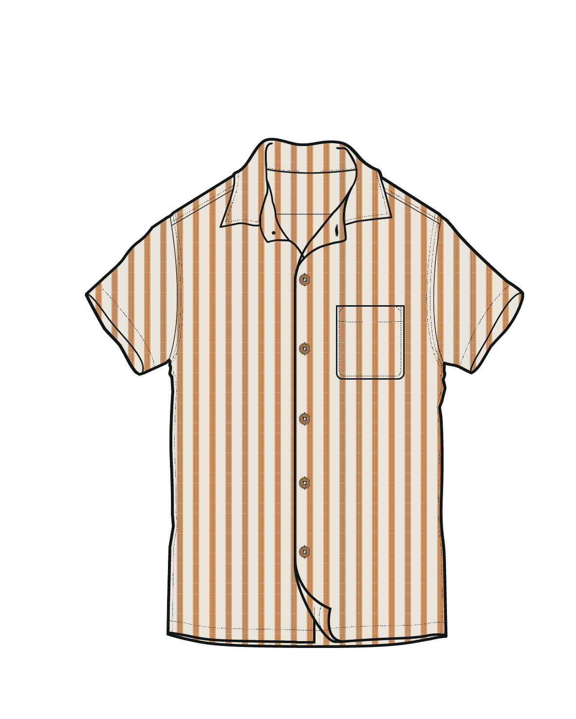 Cove Organic Cotton Textured Shirt - Sunset Orange Stripe