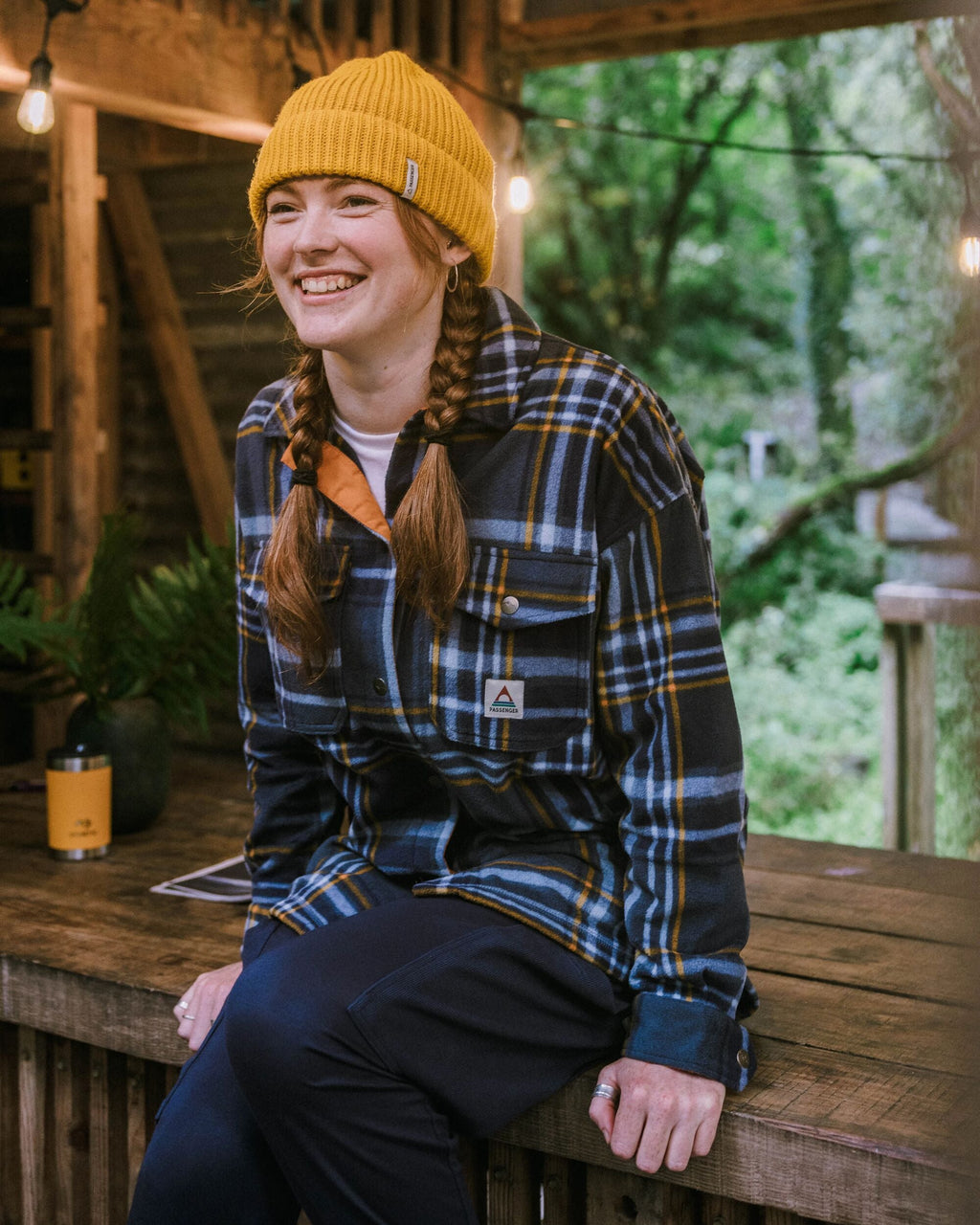East Recycled Polar Fleece Shirt - Rich Navy/Faded Denim Check