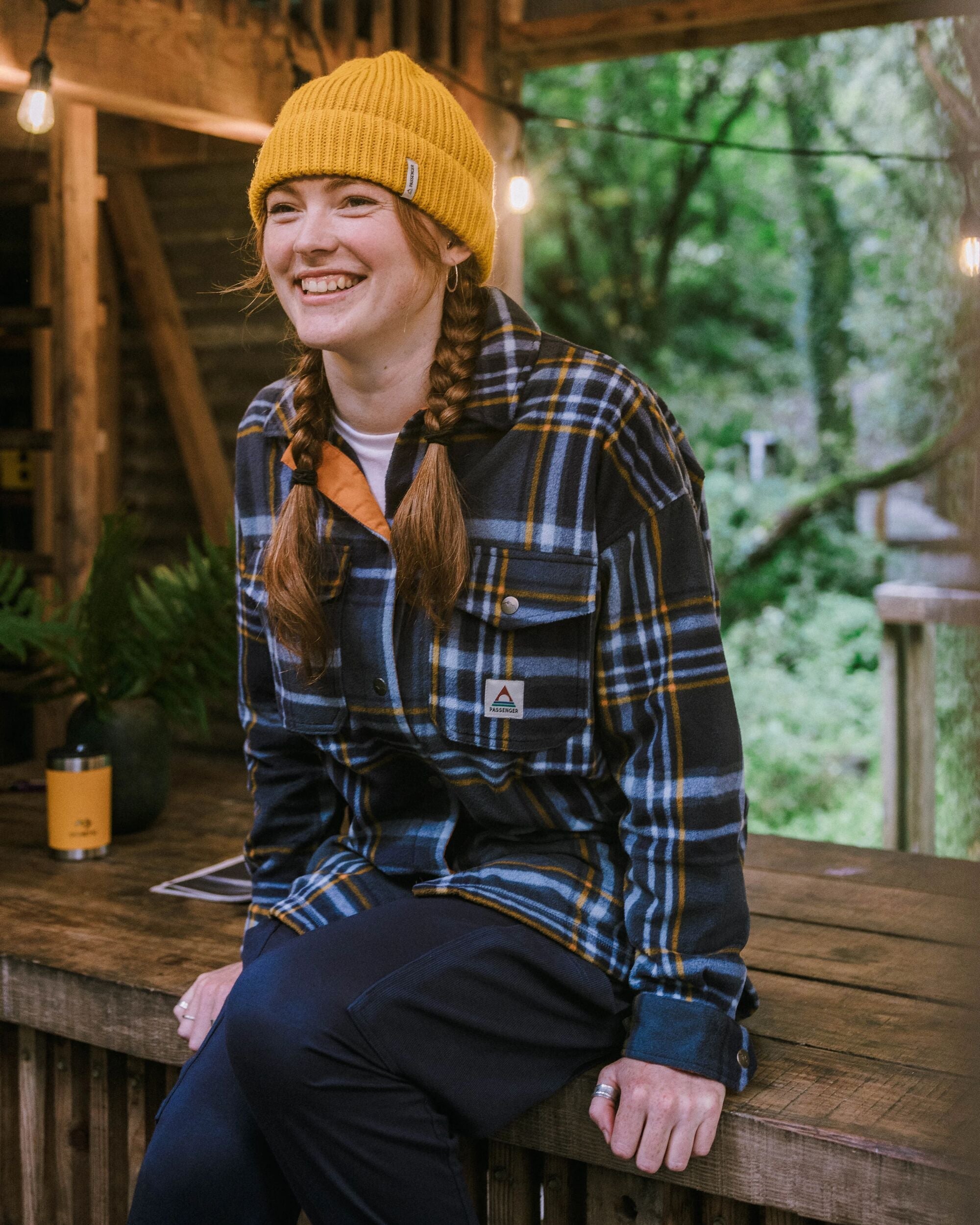 East Recycled Polar Fleece Shirt - Rich Navy/Faded Denim Check