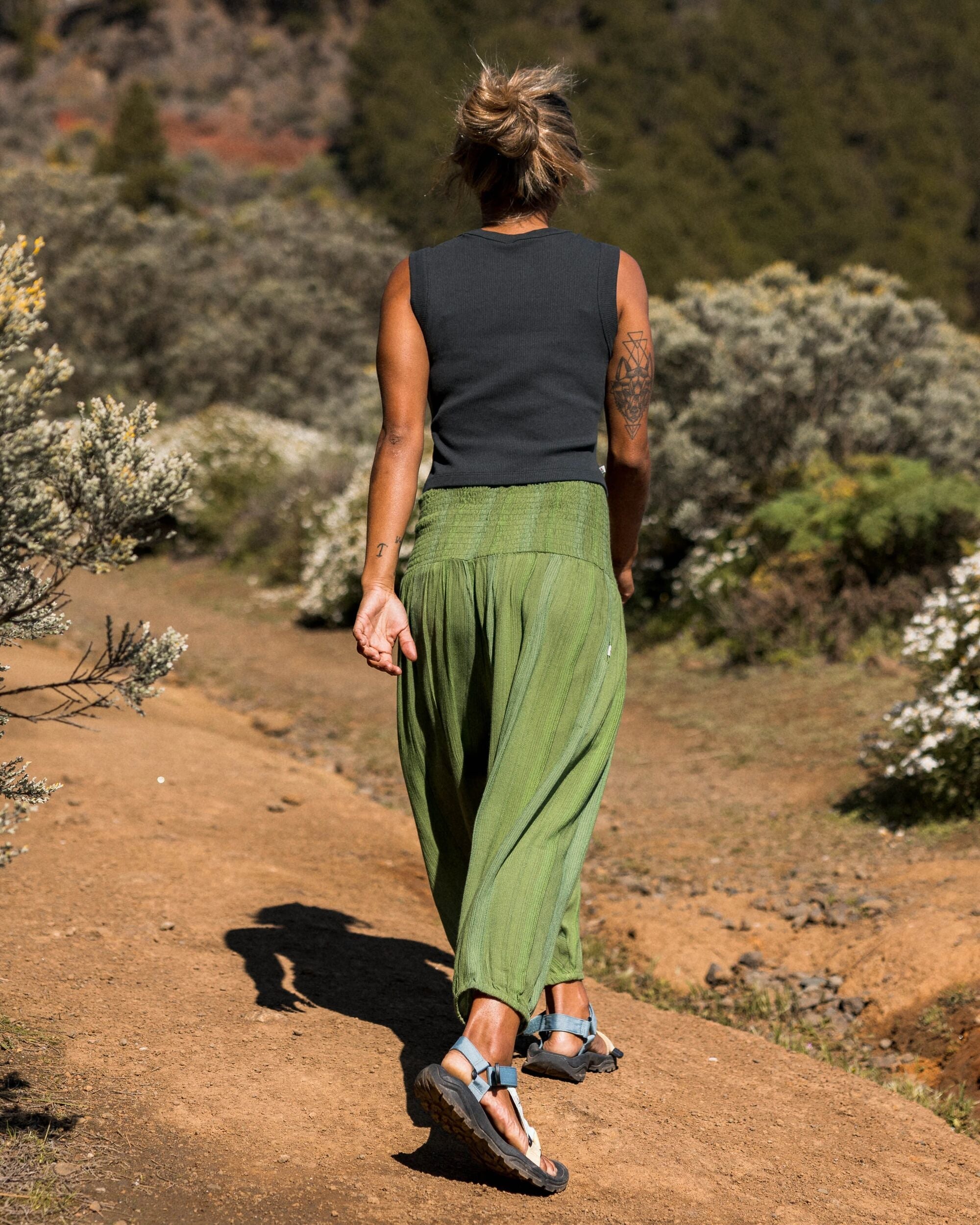 Daylily Loose Trouser - Stem Green Stripe