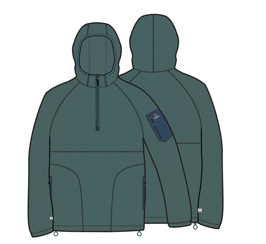 Forestscape Recycled Grid Fleece Hoodie - Deep Ocean