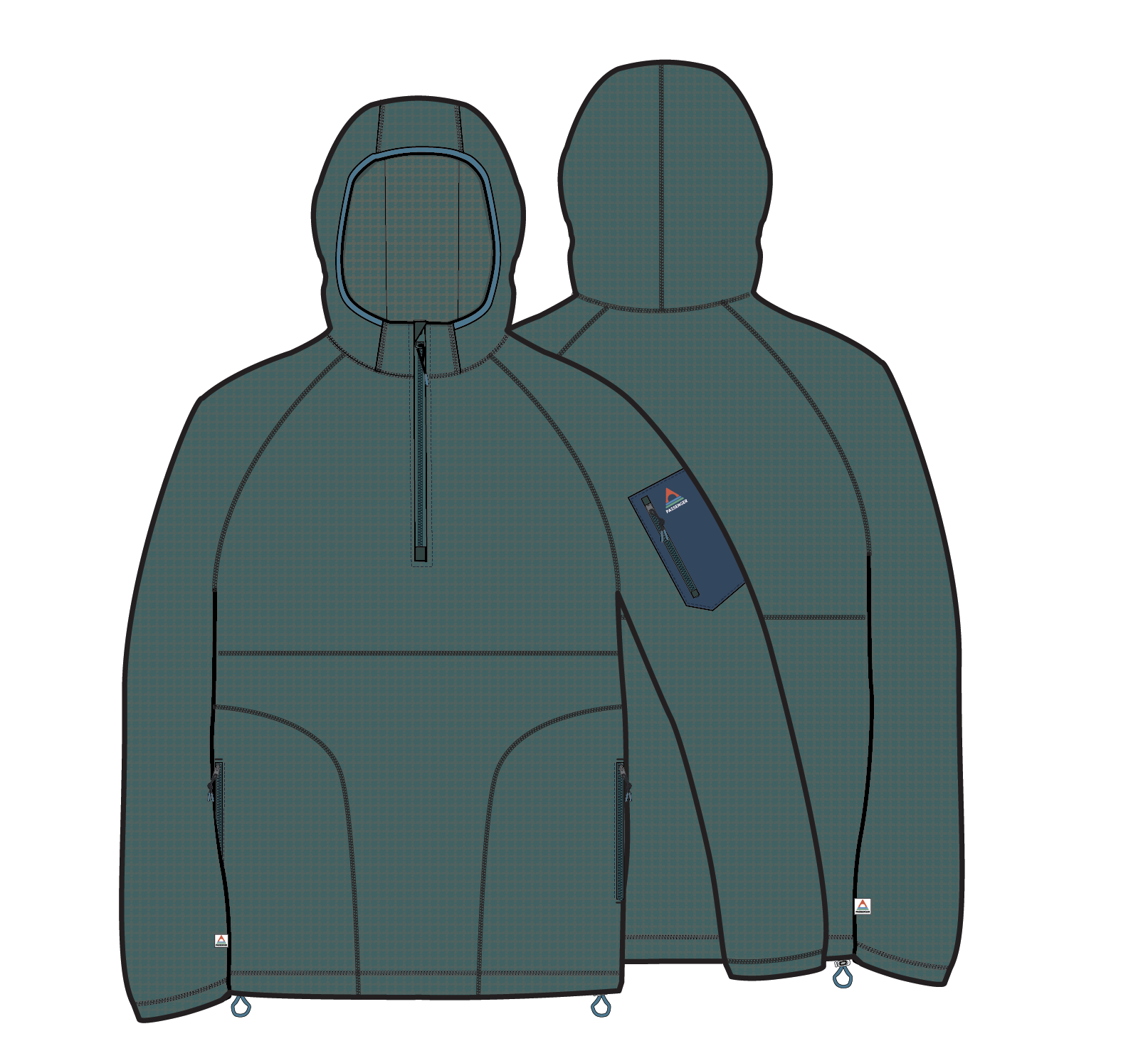 Forestscape Recycled Grid Fleece Hoodie - Deep Ocean