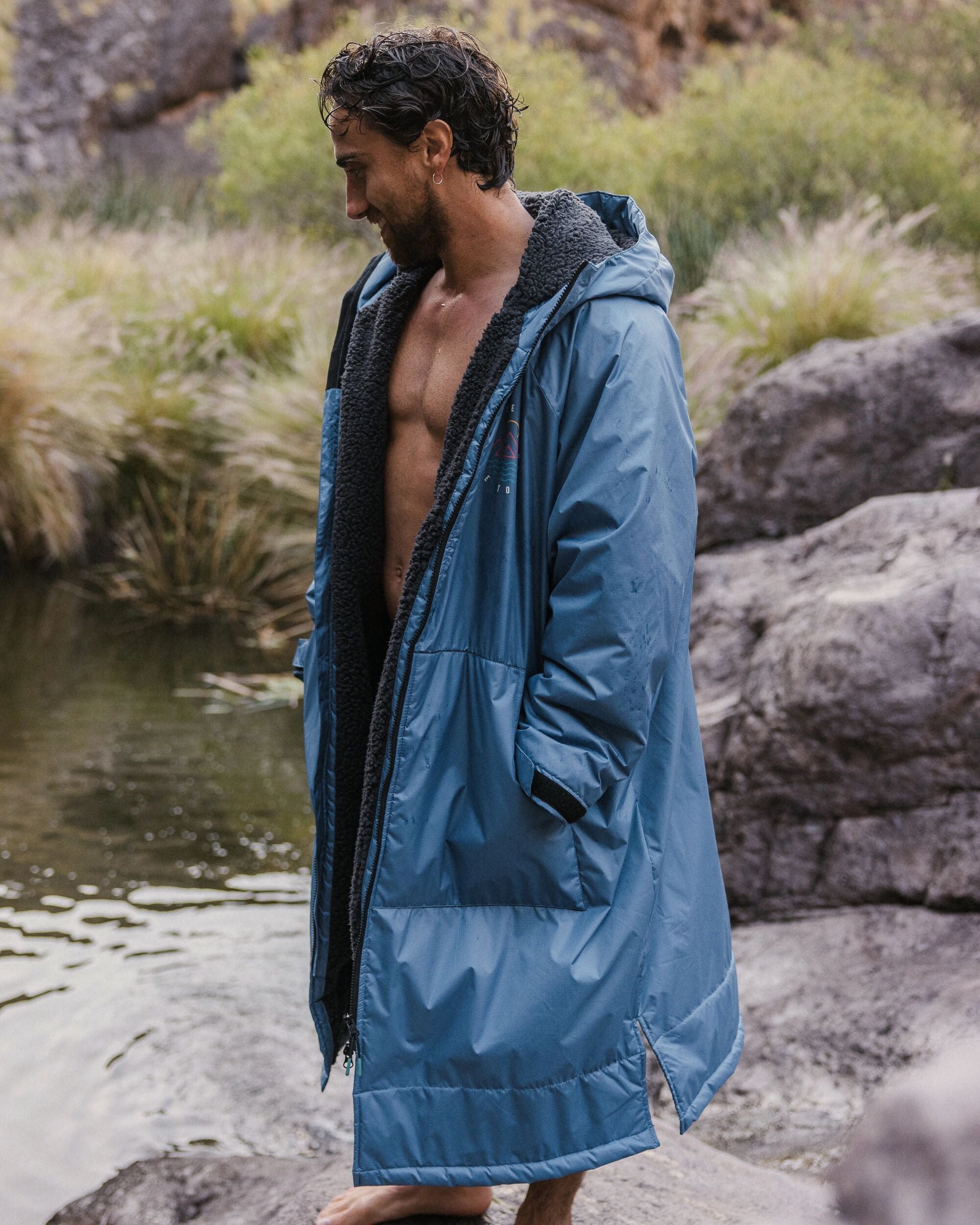 Escapism Recycled Sherpa Lined Changing Robe - Moonlight Blue