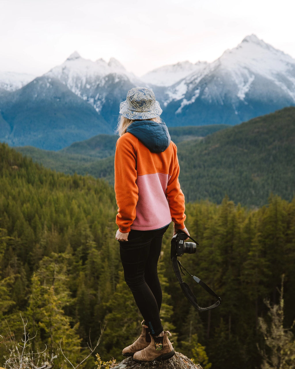 Alexander Recycled Hooded Polar Fleece - Dark Denim/Sunset Orange