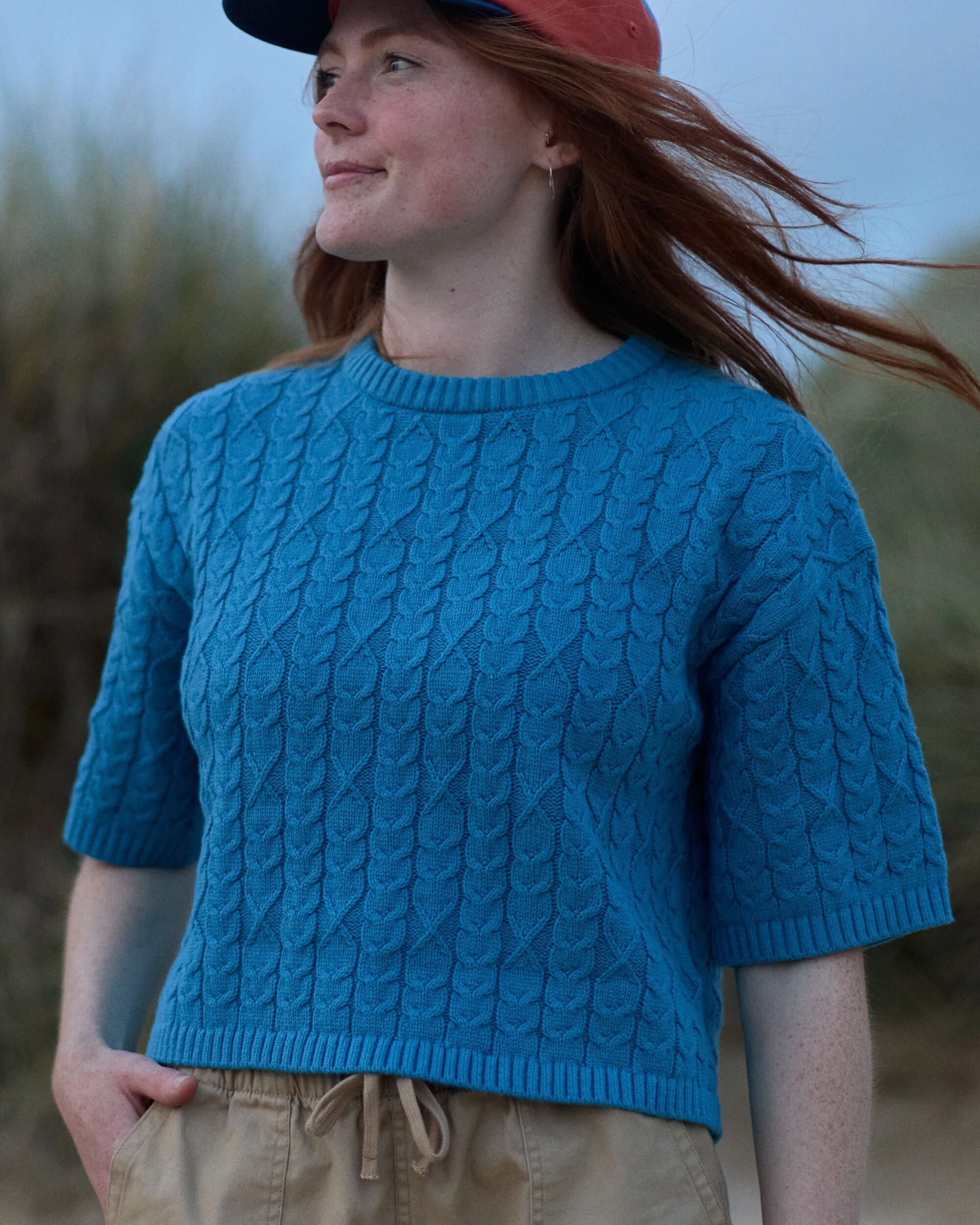 Homely Short Sleeve Knitted Jumper - Bluejay