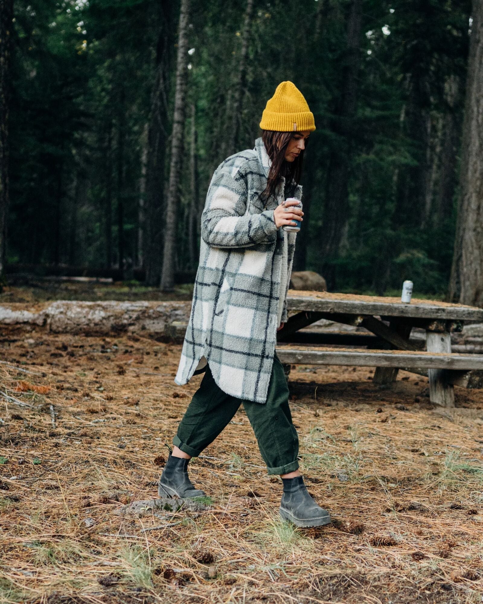 Cloudy Recycled Sherpa Fleece Shirt - Pistachio Check