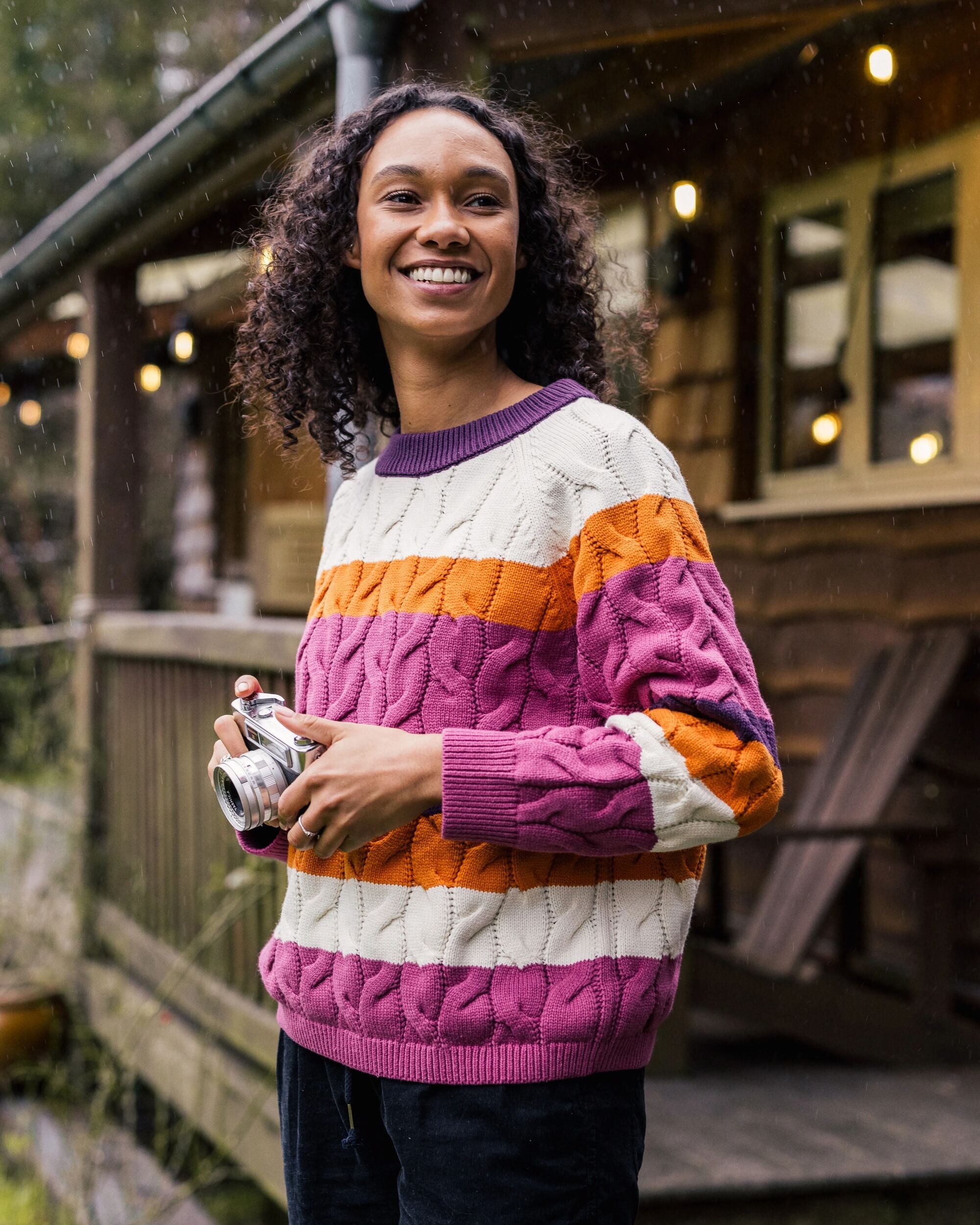 Comfort Organic Cotton Knitted Jumper - Rhubarb Multi Stripe