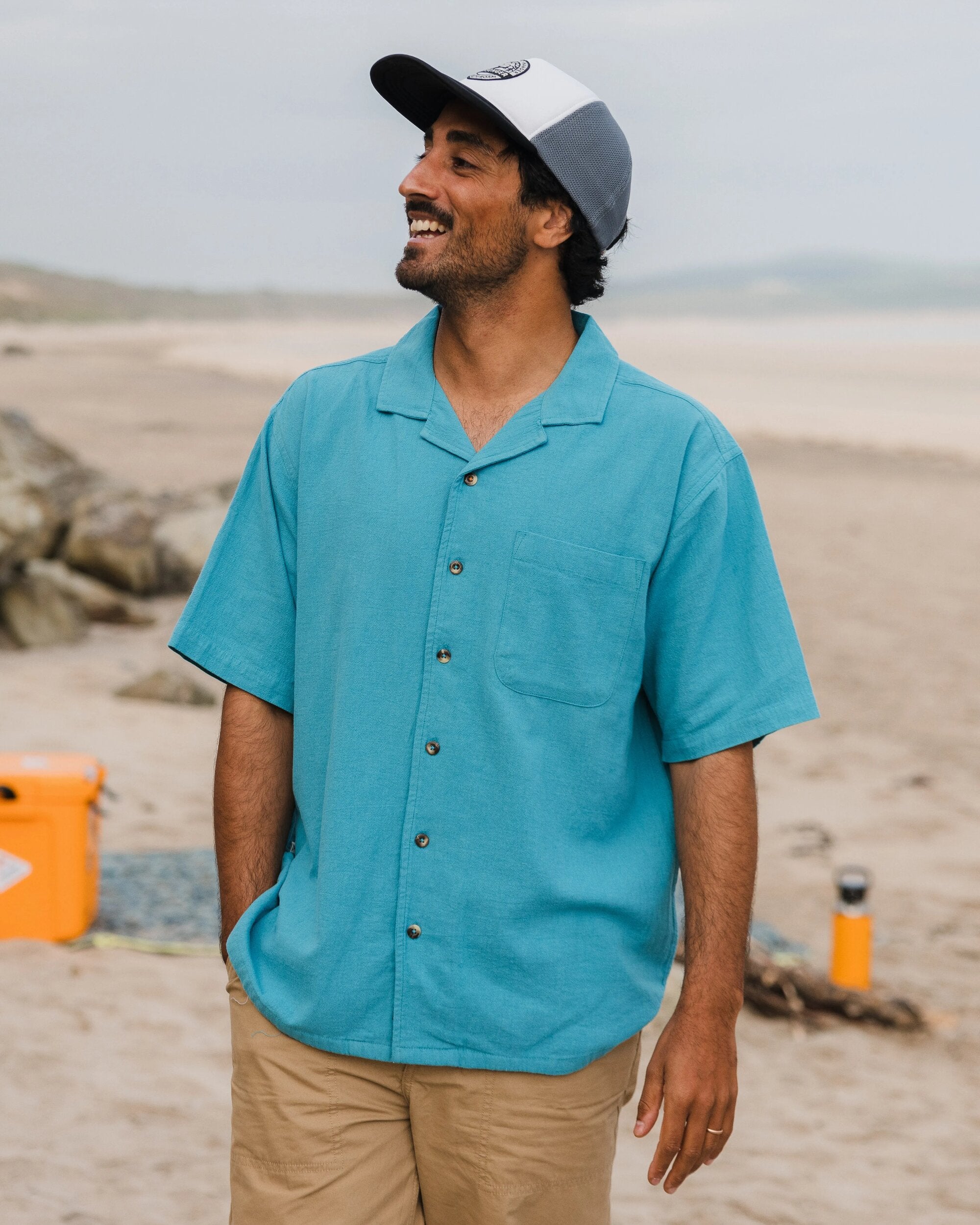 Cove Organic Cotton Short Sleeve Shirt - Blue Pool