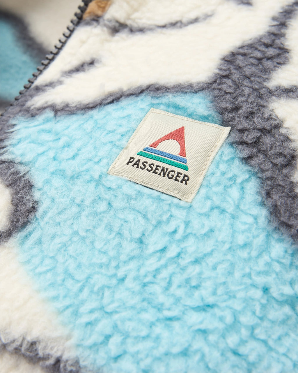 Fairbanks Full Zip Recycled Sherpa Fleece - Abstract Trails Off White