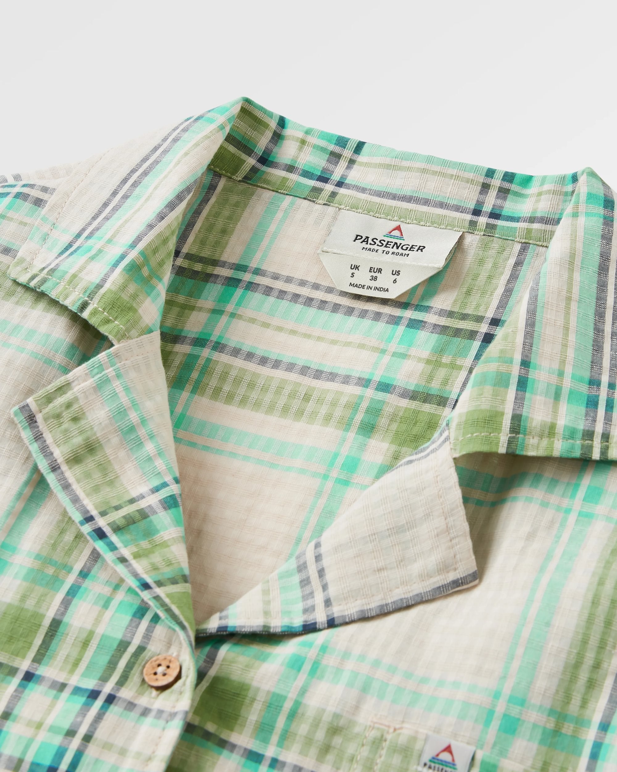 Arden Organic Cotton Short Sleeve Shirt - Vintage White/Stem Green Check