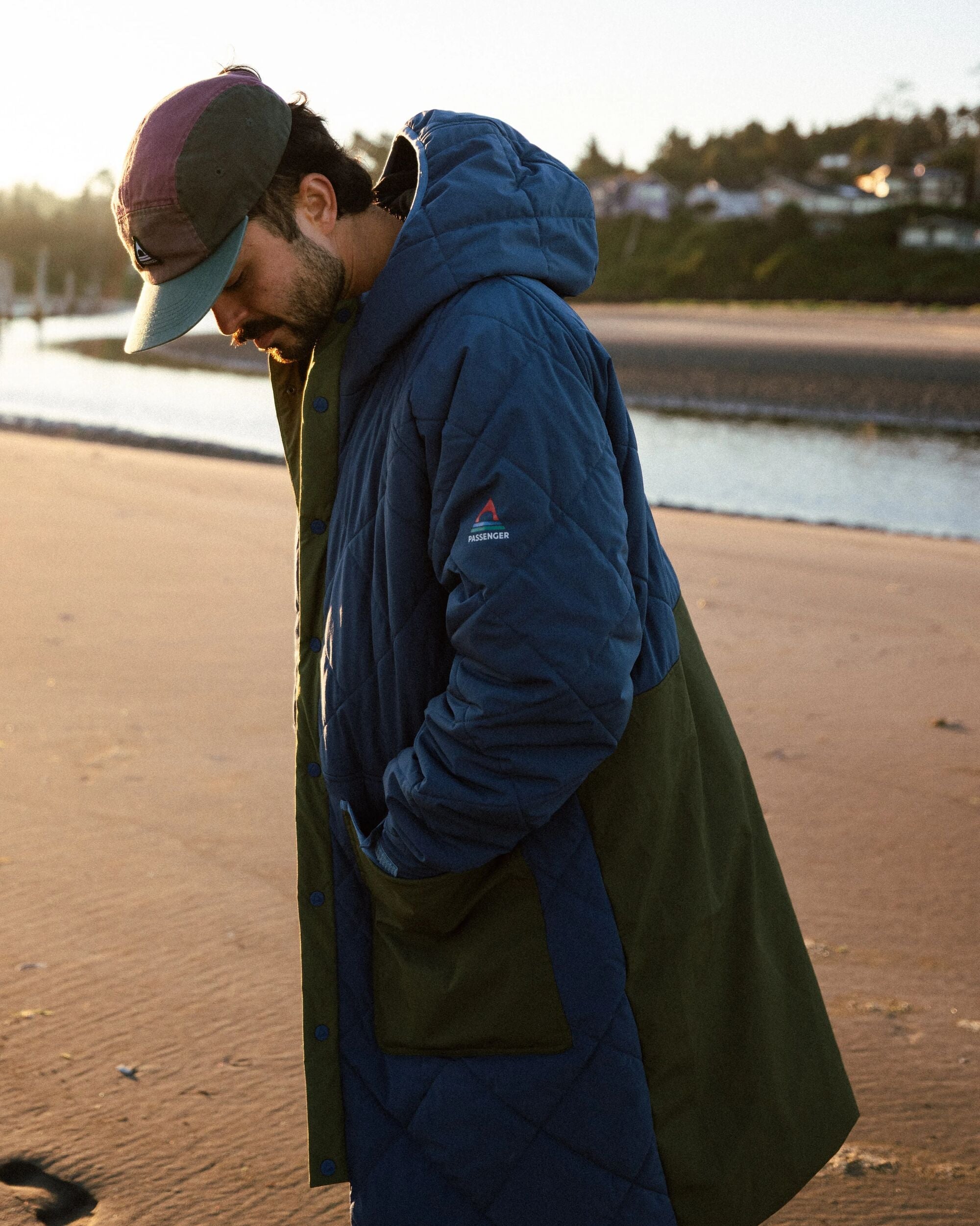 Campscape Recycled Fleece Lined Parka - Khaki/Dark Denim