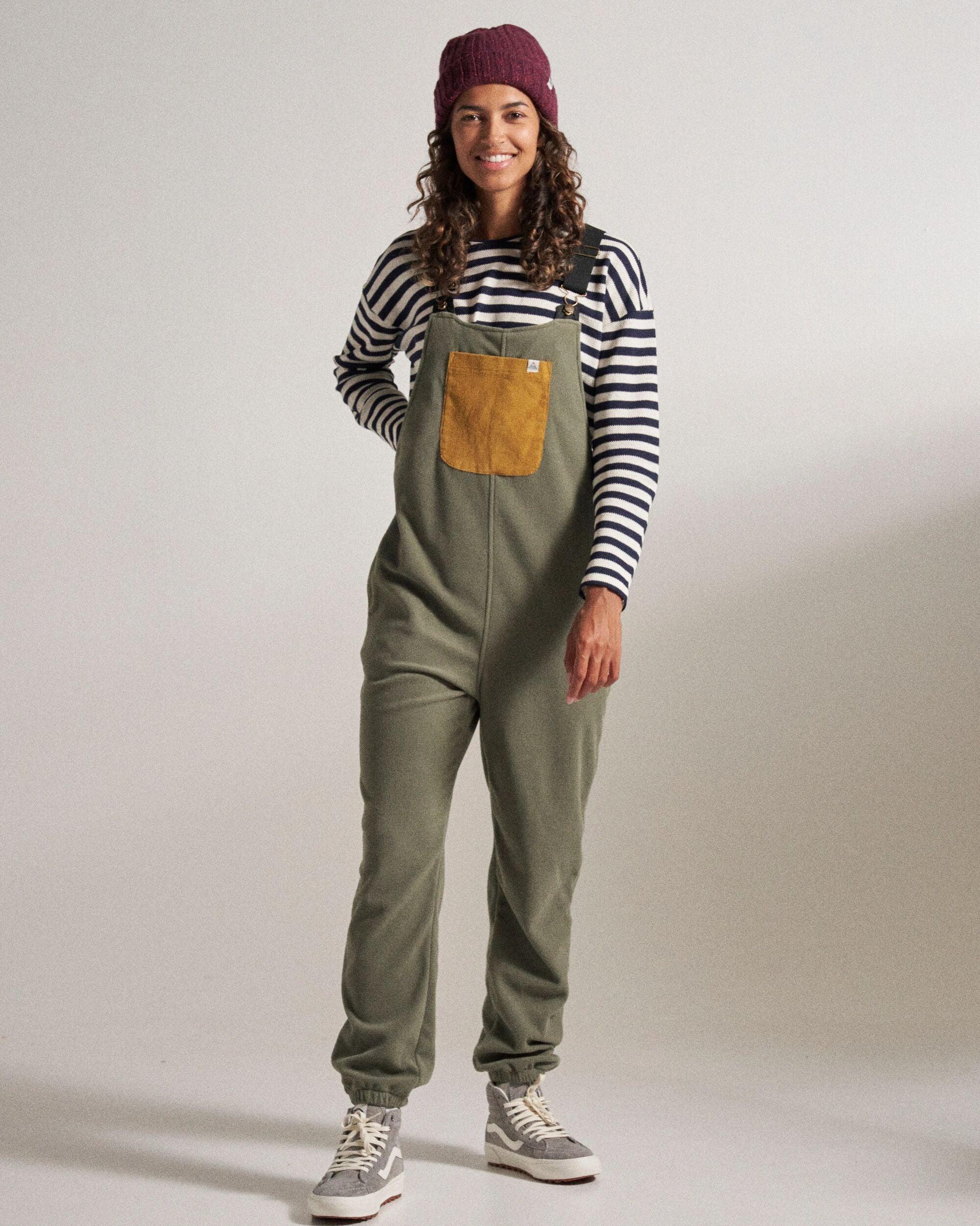 Ace Recycled Polar Fleece Dungarees - Dusty Olive