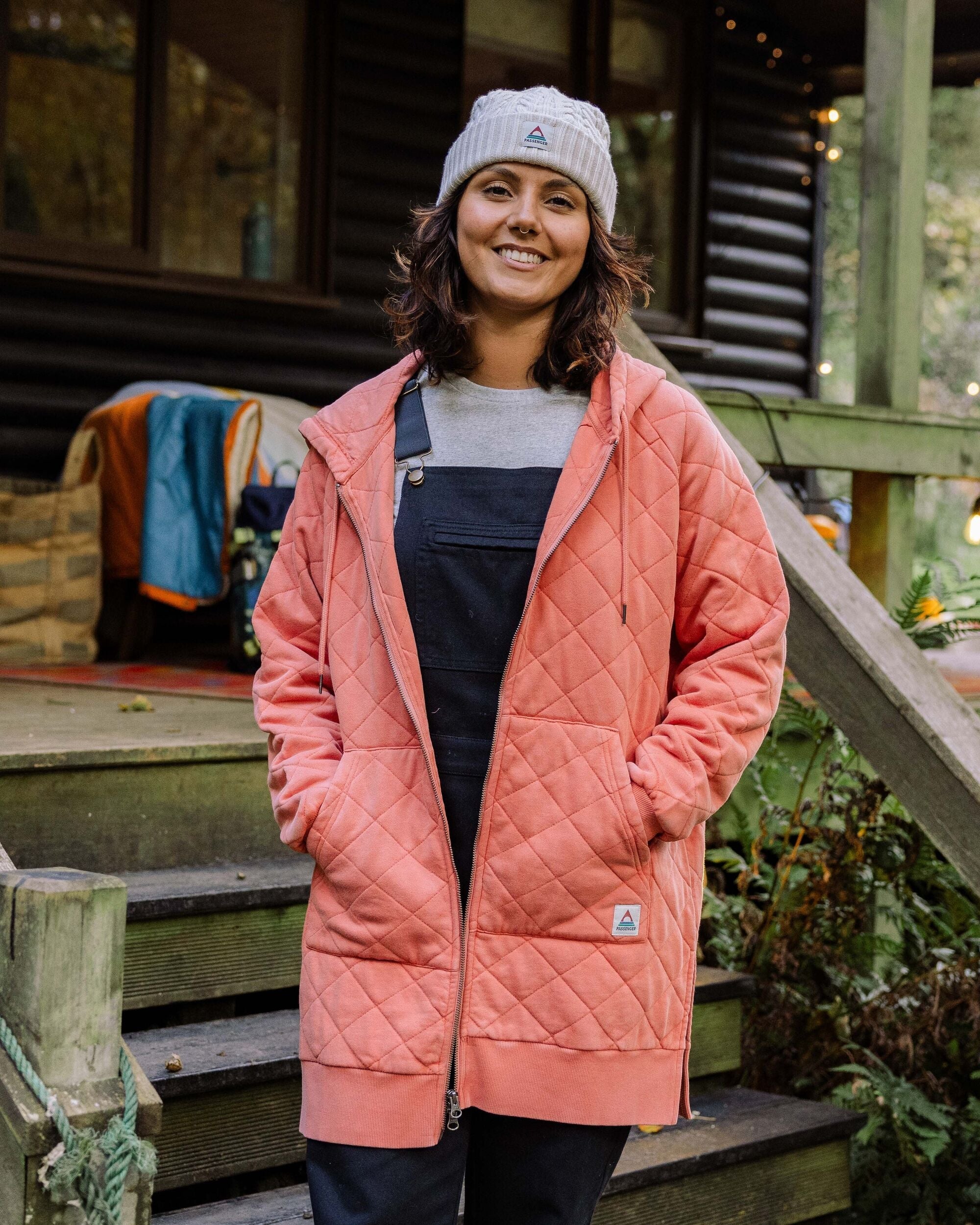 Getaway Recycled Quilted Full Zip Hoodie - Burnt Orange