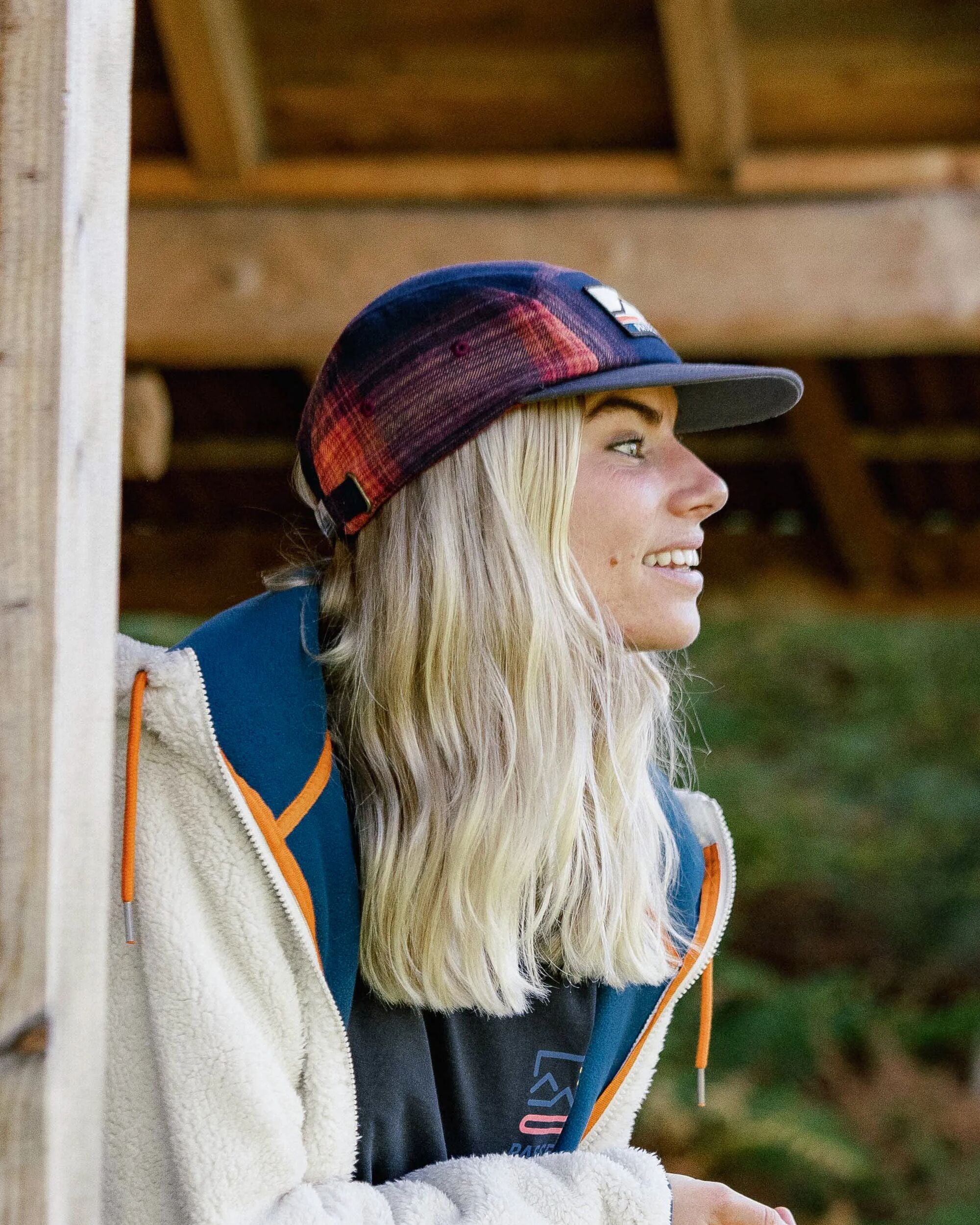 Fixie Recycled Flannel 5 Panel Cap - Rich Navy/ Red Ochre Check