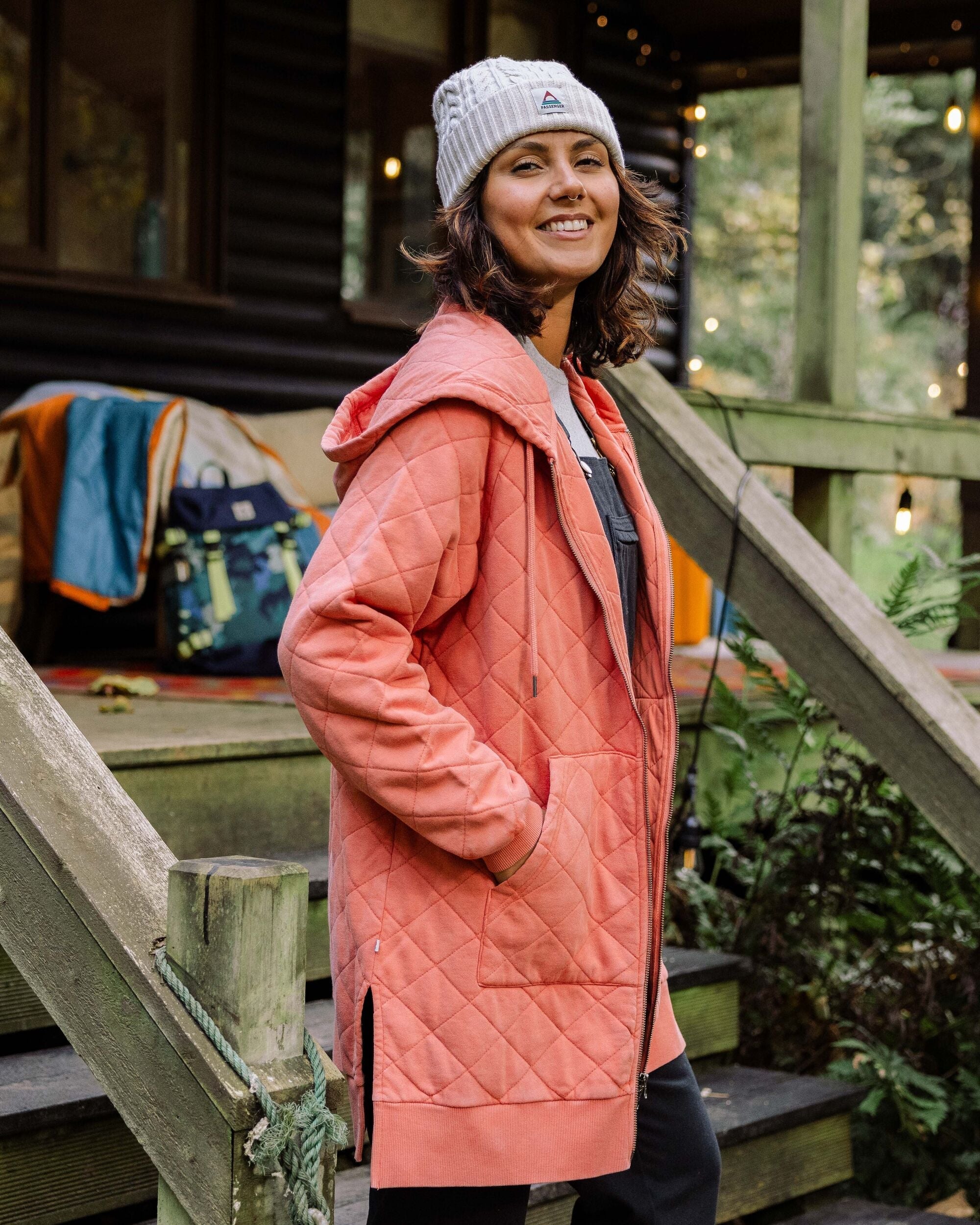 Getaway Recycled Quilted Full Zip Hoodie - Burnt Orange