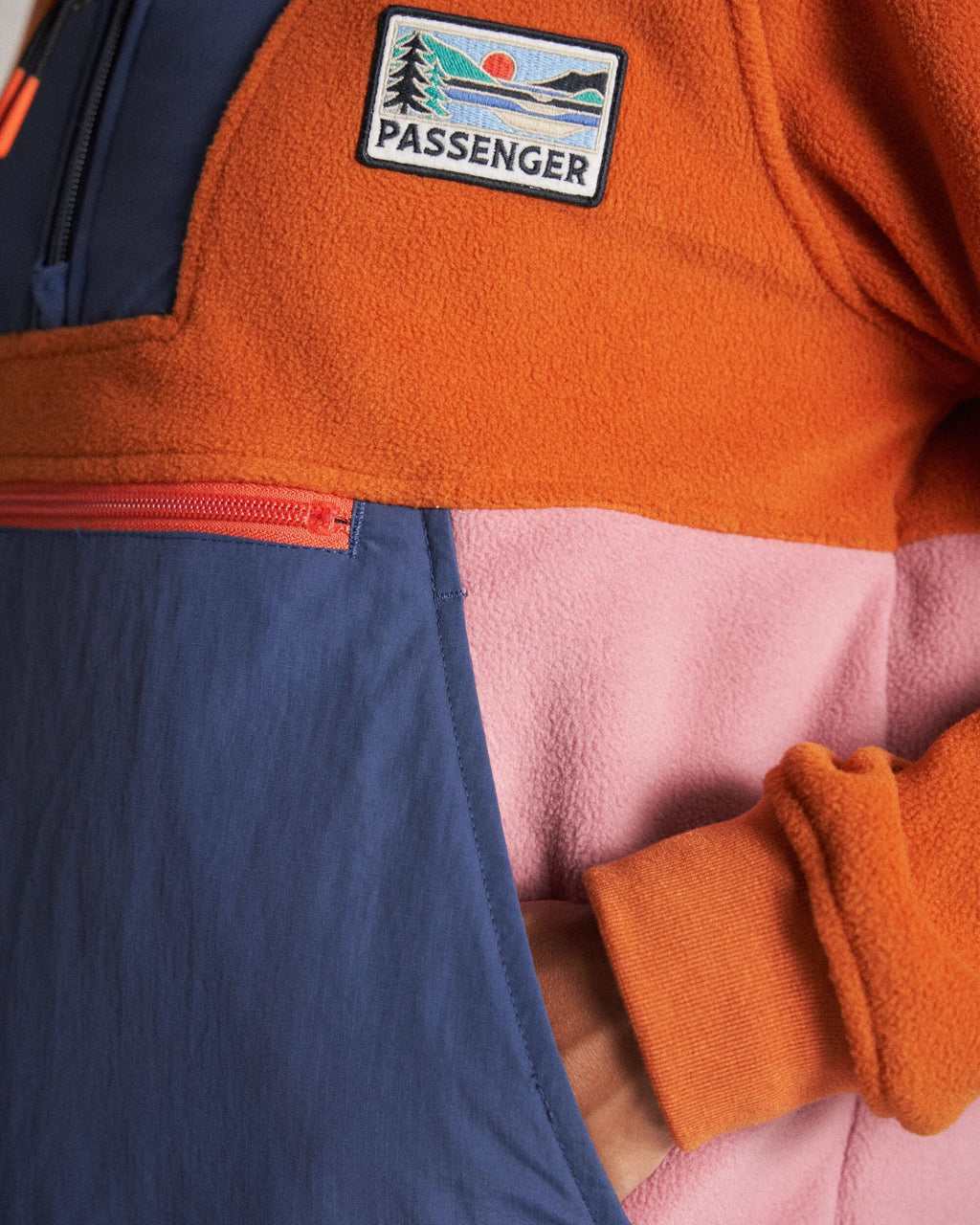 Alexander Recycled Hooded Polar Fleece - Dark Denim/Sunset Orange