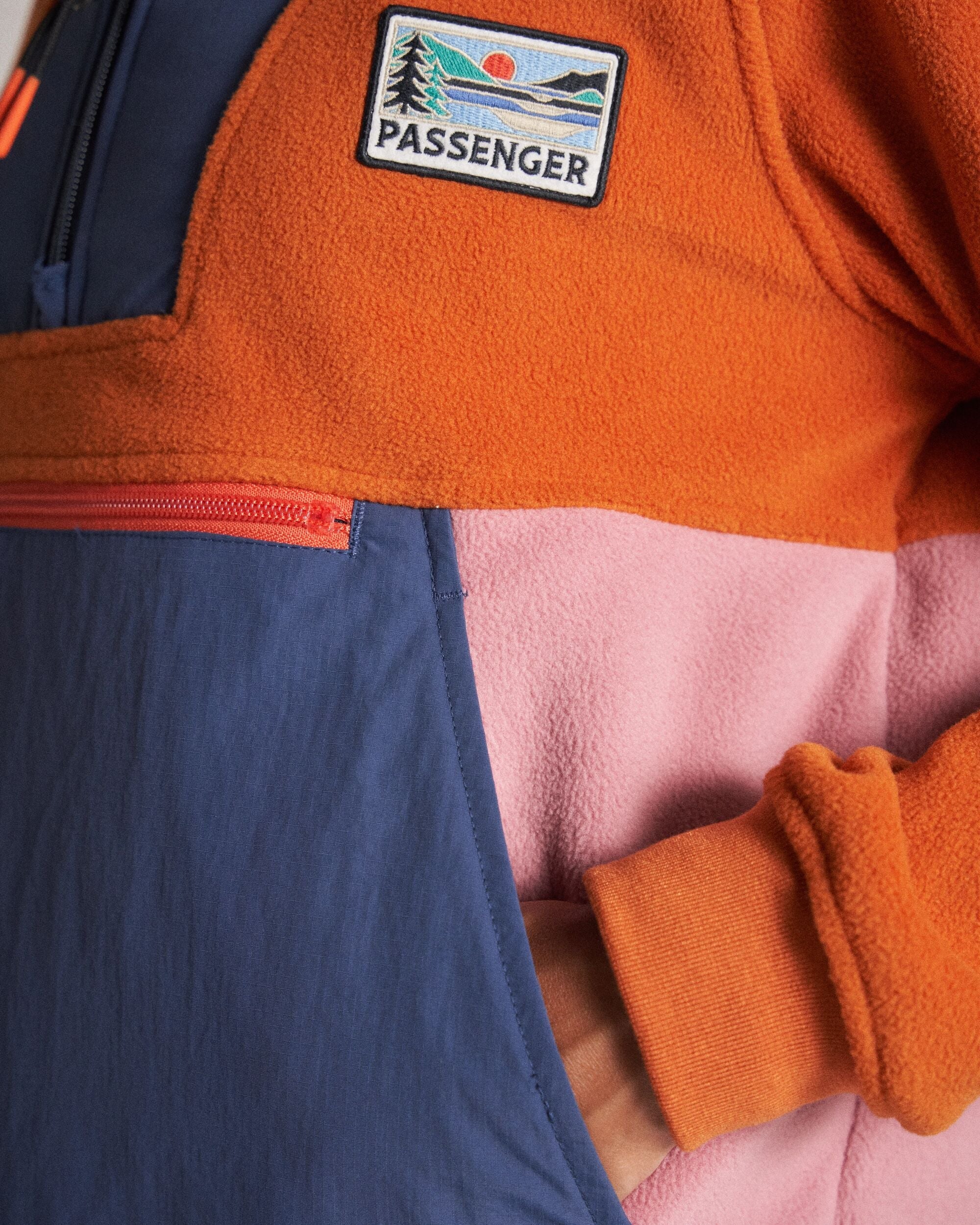 Alexander Recycled Hooded Polar Fleece - Dark Denim/Sunset Orange