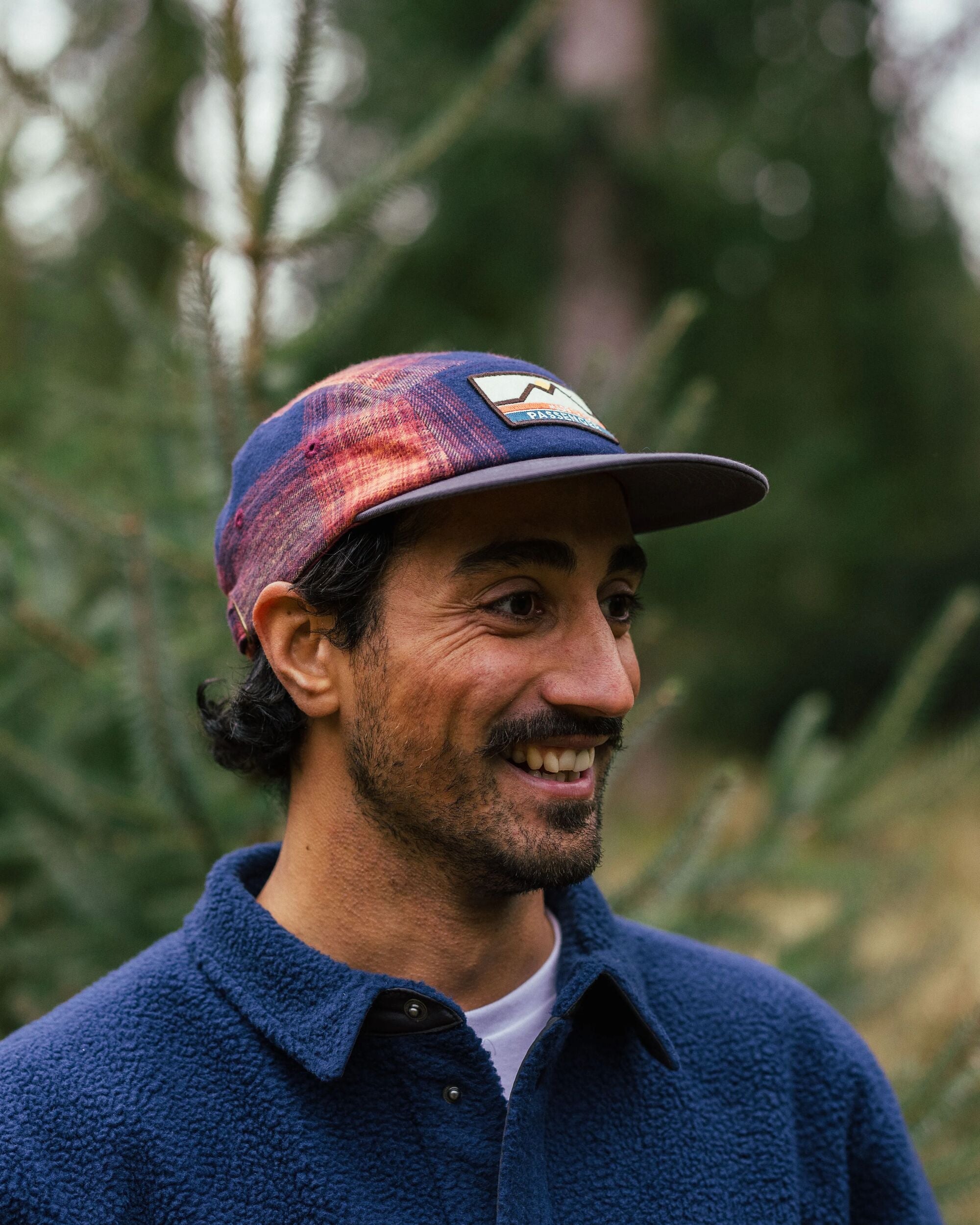 Fixie Recycled Flannel 5 Panel Cap - Rich Navy/ Red Ochre Check
